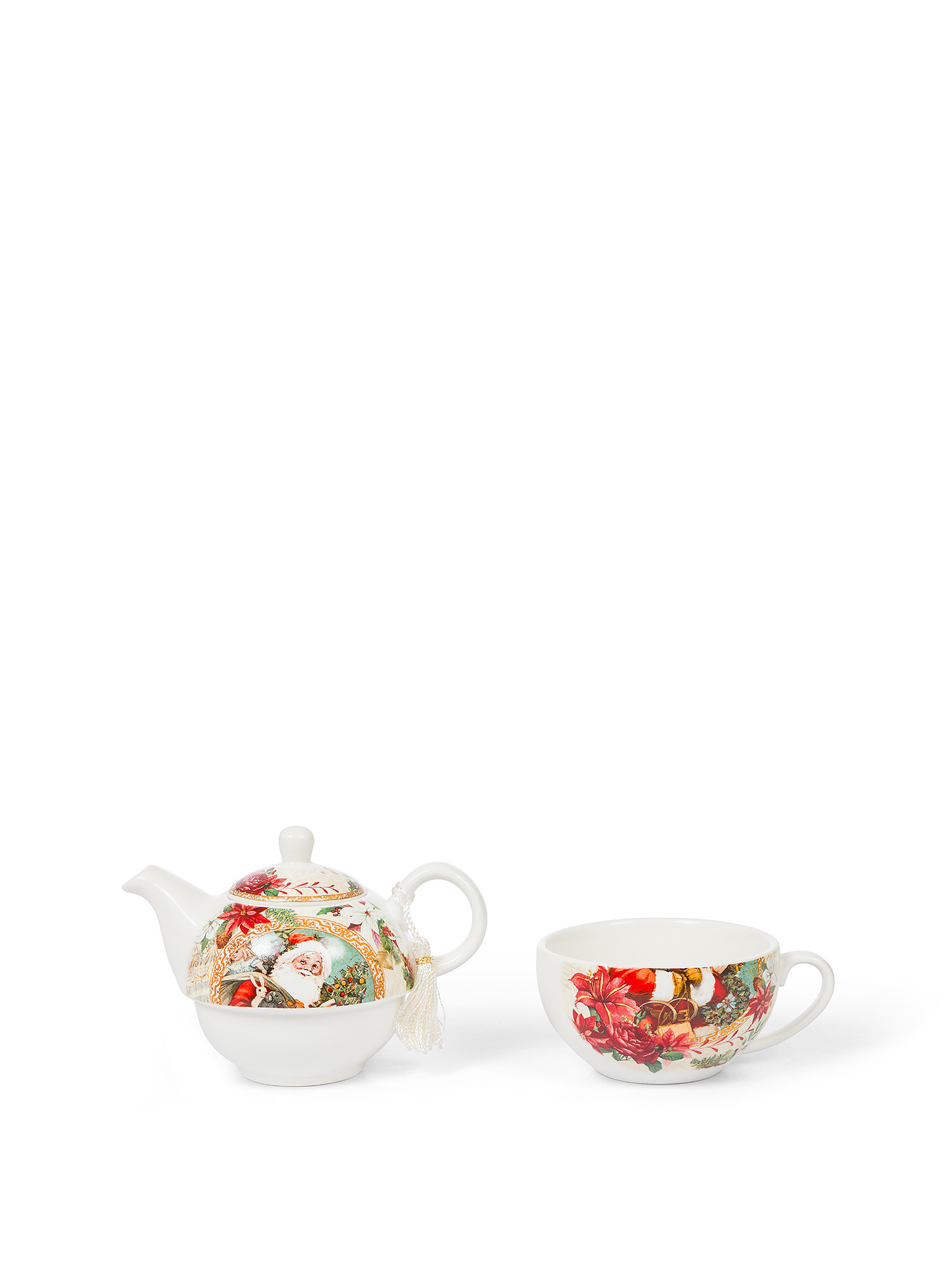 Vintage new bone china teapot, White Red, large image number 1