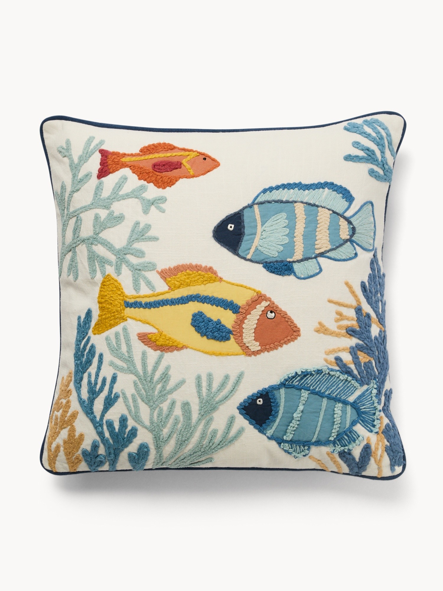 Embroidered Fish Cotton Cushion 45x45cm - Introductory Price, Multicolor, large image number 0