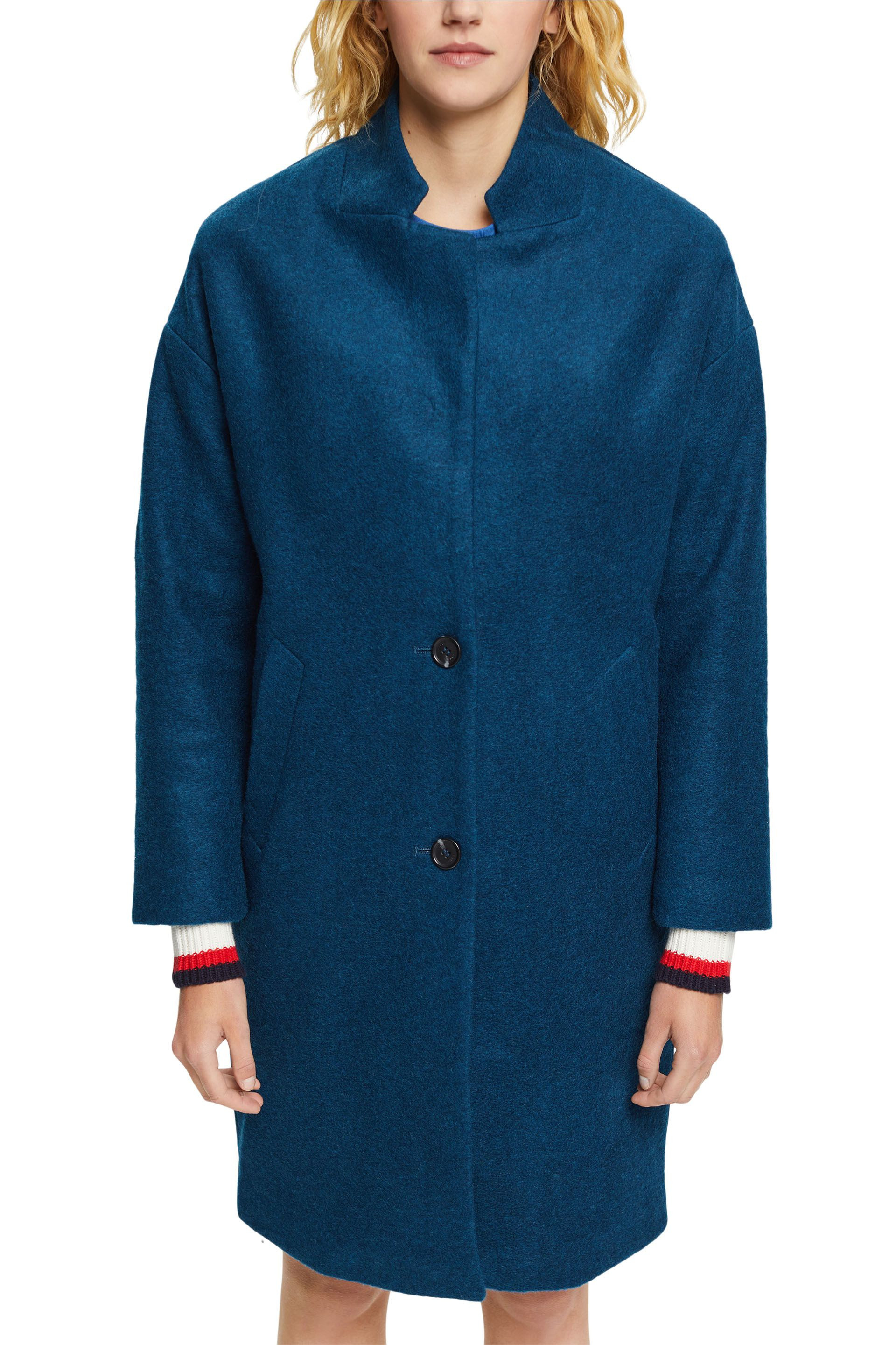 Cappotto in misto lana con collo revers, Blu, large image number 2