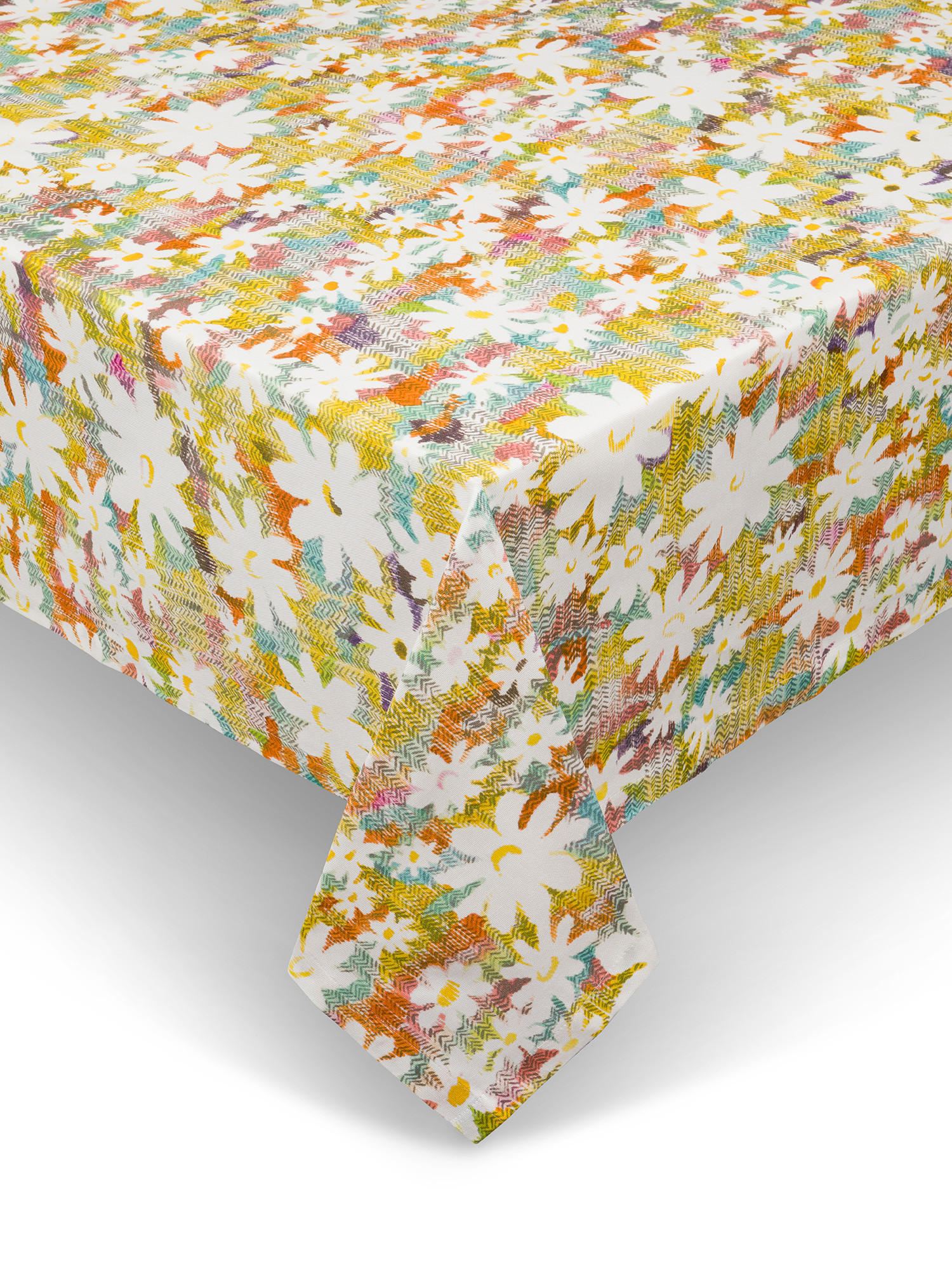 Cotton panama tablecloth with daisy print, Multicolor, large image number 0