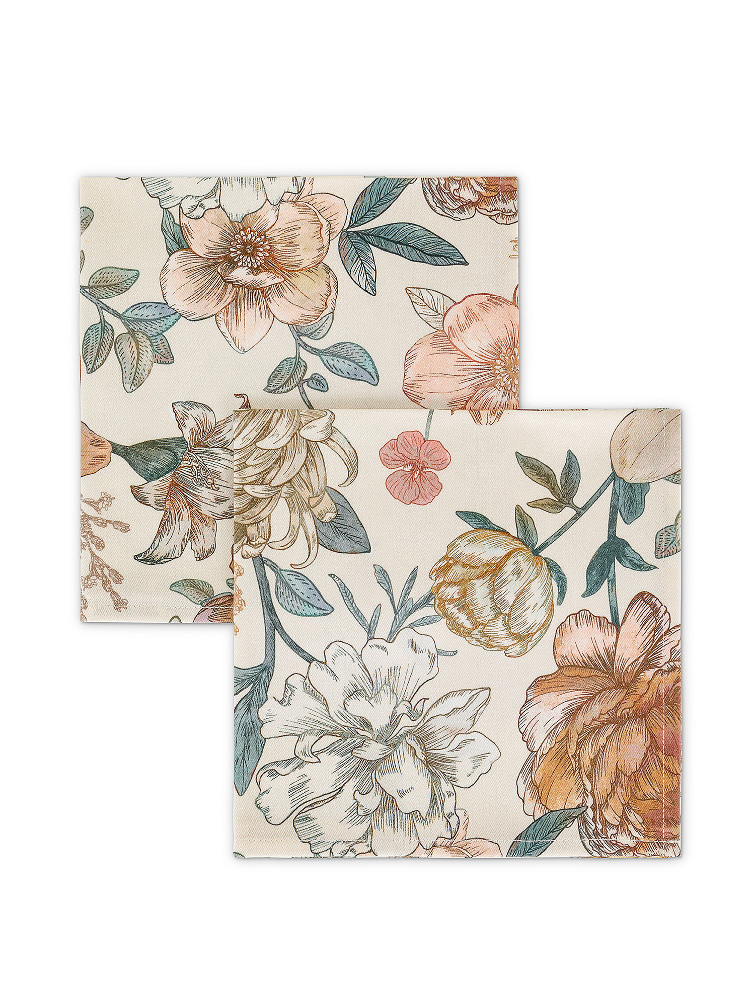 Set of 2 napkins in 100% cotton with floral print, Beige, large image number 0