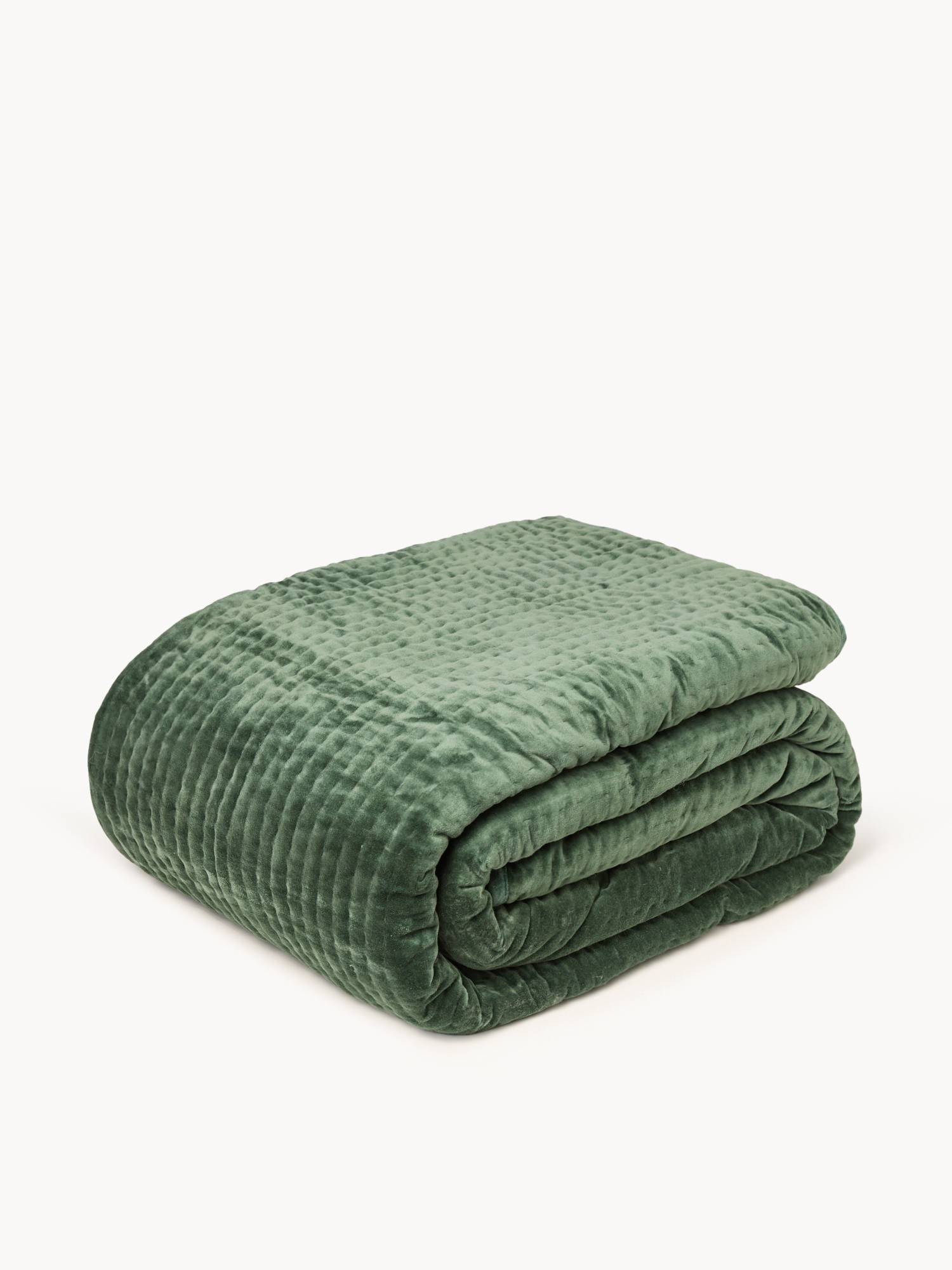 Cotton velvet bedspread, Dark Green, large image number 0