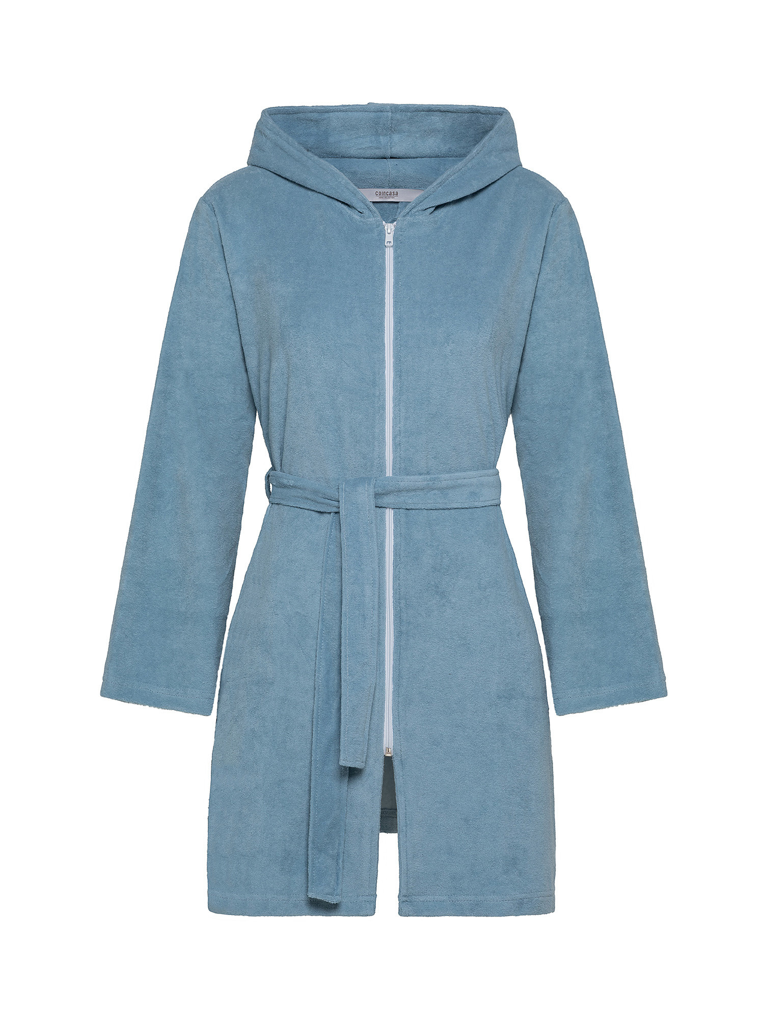 Solid color cotton blend bathrobe with zip, Light Blue, large image number 0
