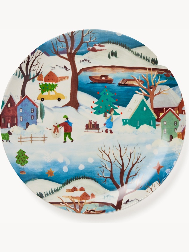 New bone china serving platter with a Christmas landscape motif