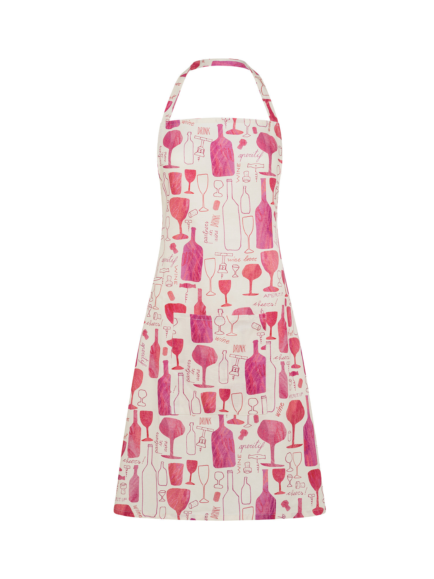 Panama cotton kitchen apron with wine print, Pink, large image number 0