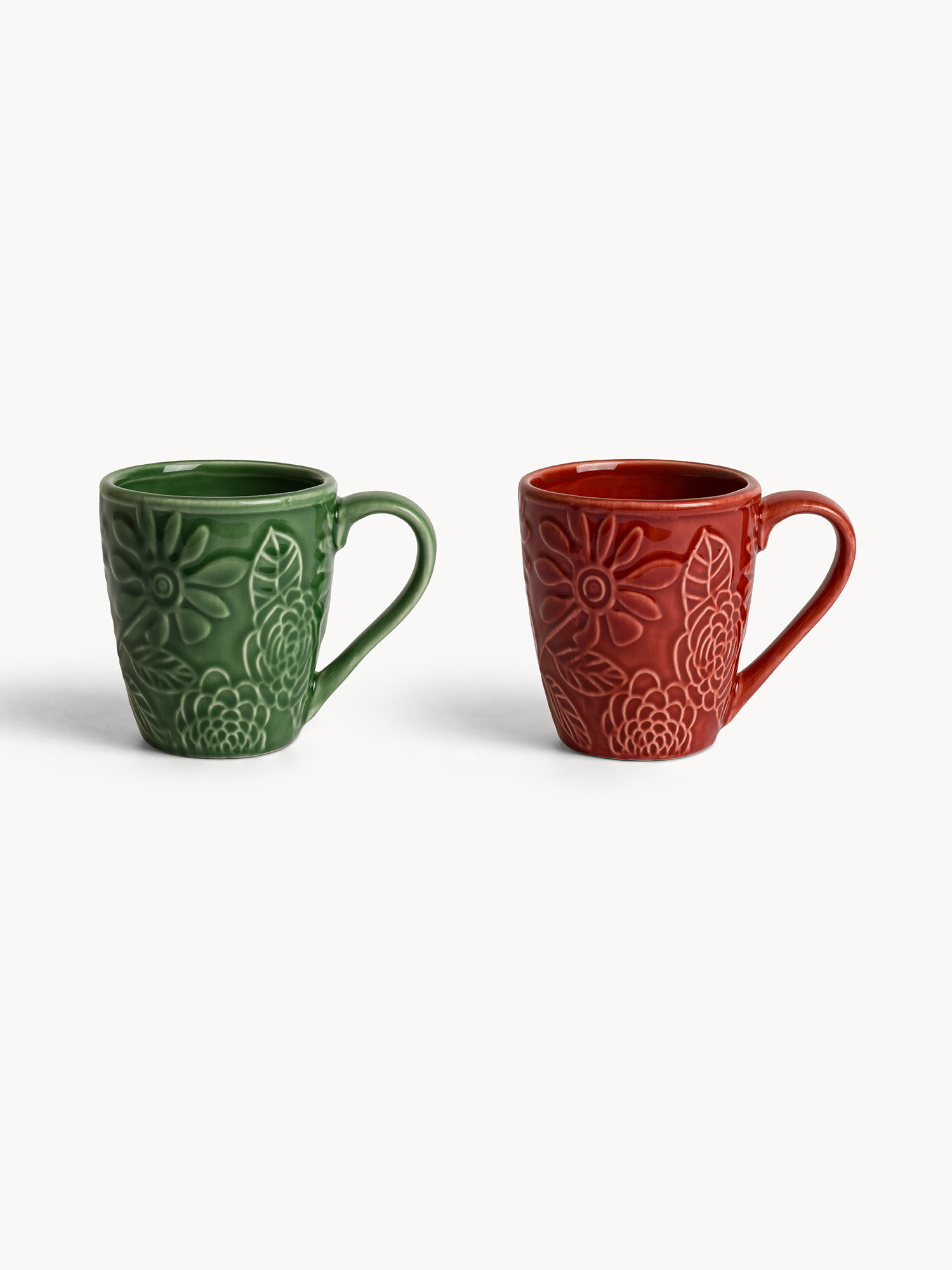 Mug in stoneware con fiori in rilievo, Multicolor, large image number 0