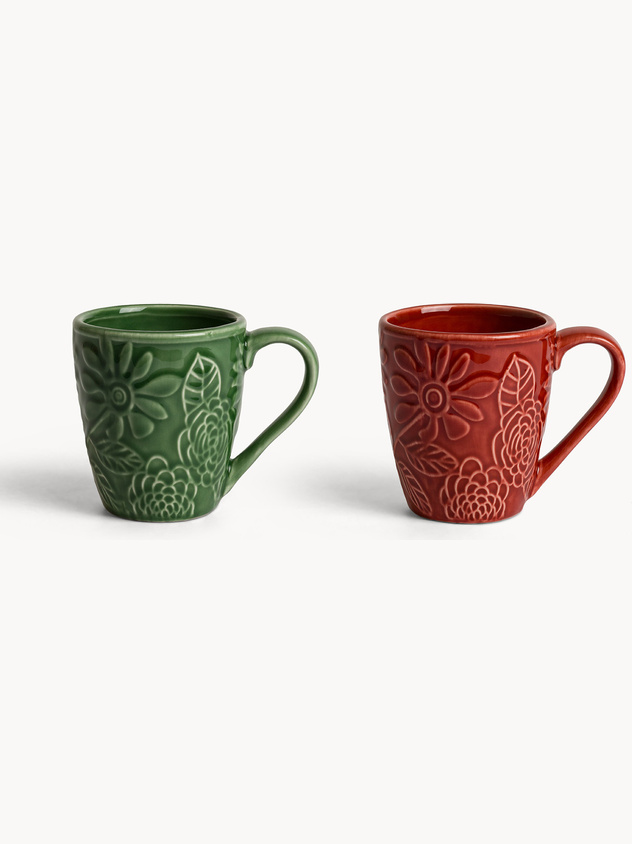 Mug in stoneware con fiori in rilievo