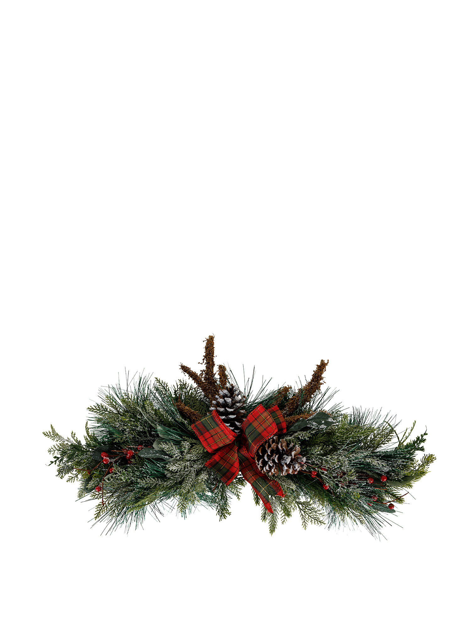 Branch with pine branches and tartan decorations, Green, large image number 0