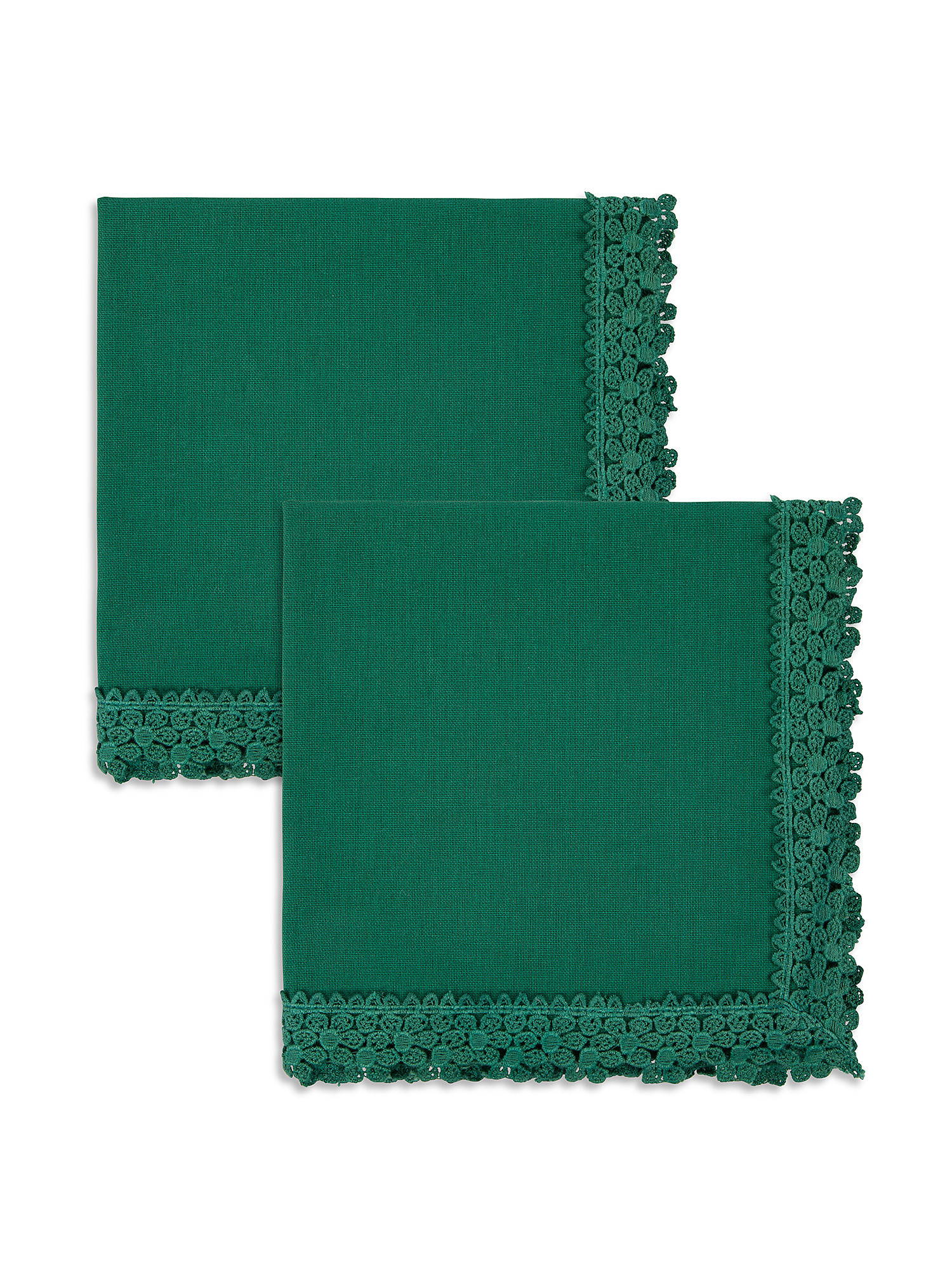 Set 2 tovaglioli puro cotone tinta unita con ricamo, Verde scuro, large image number 0