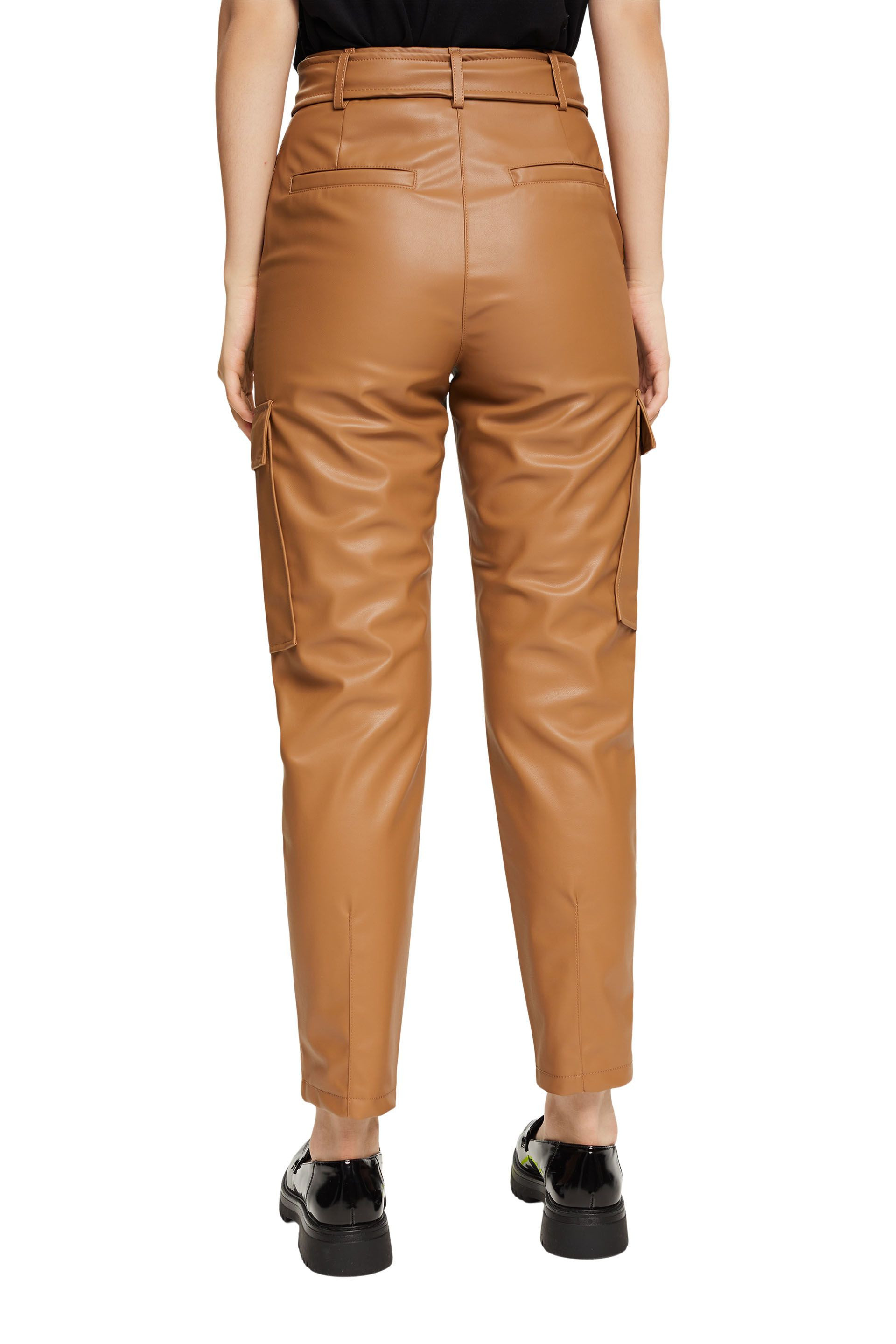 Faux leather trousers with belt, Light Brown, large image number 2