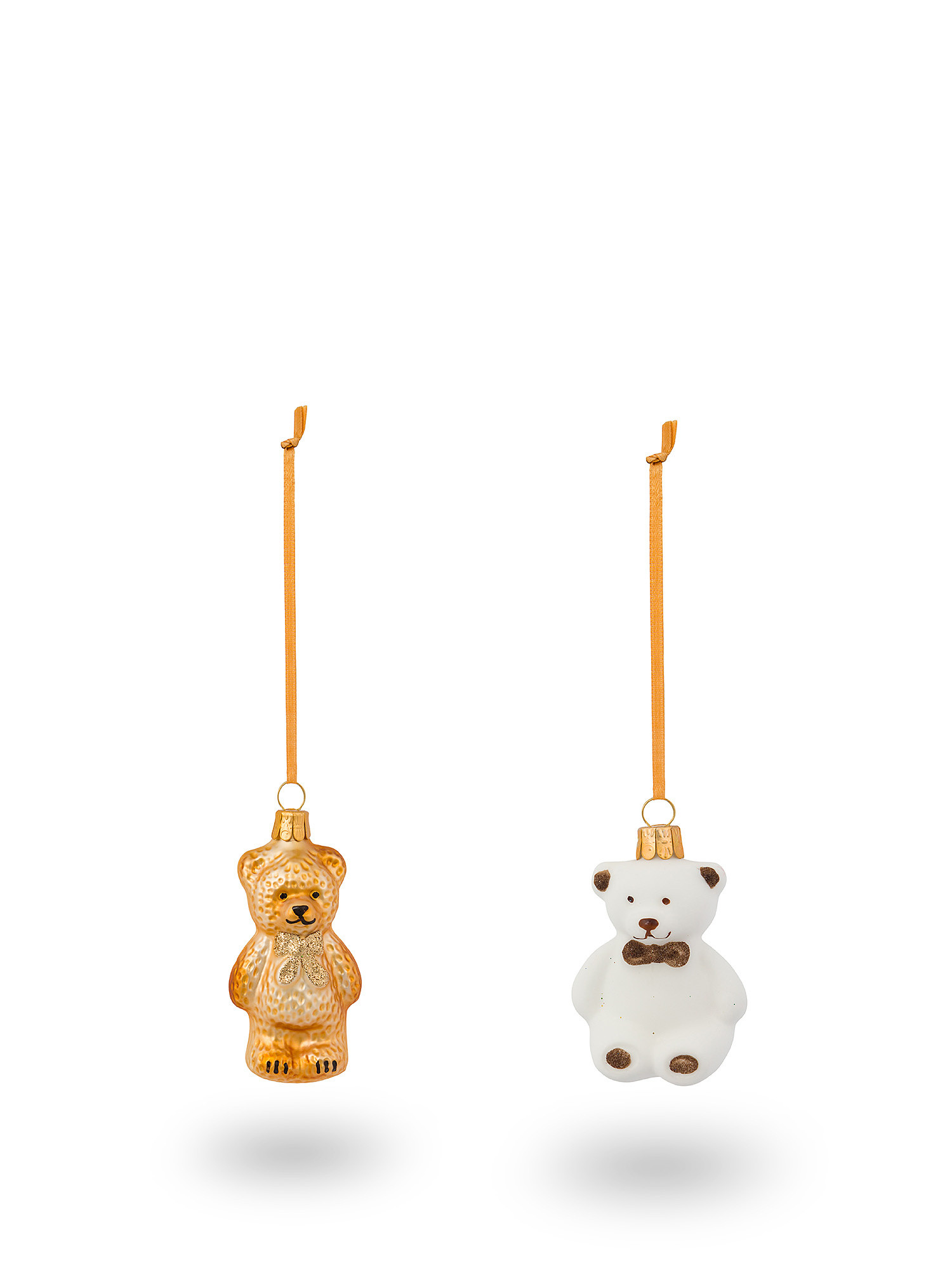 Teddy bear tree decoration in mouth-blown glass and hand-decorated by European artisans, White, large image number 0