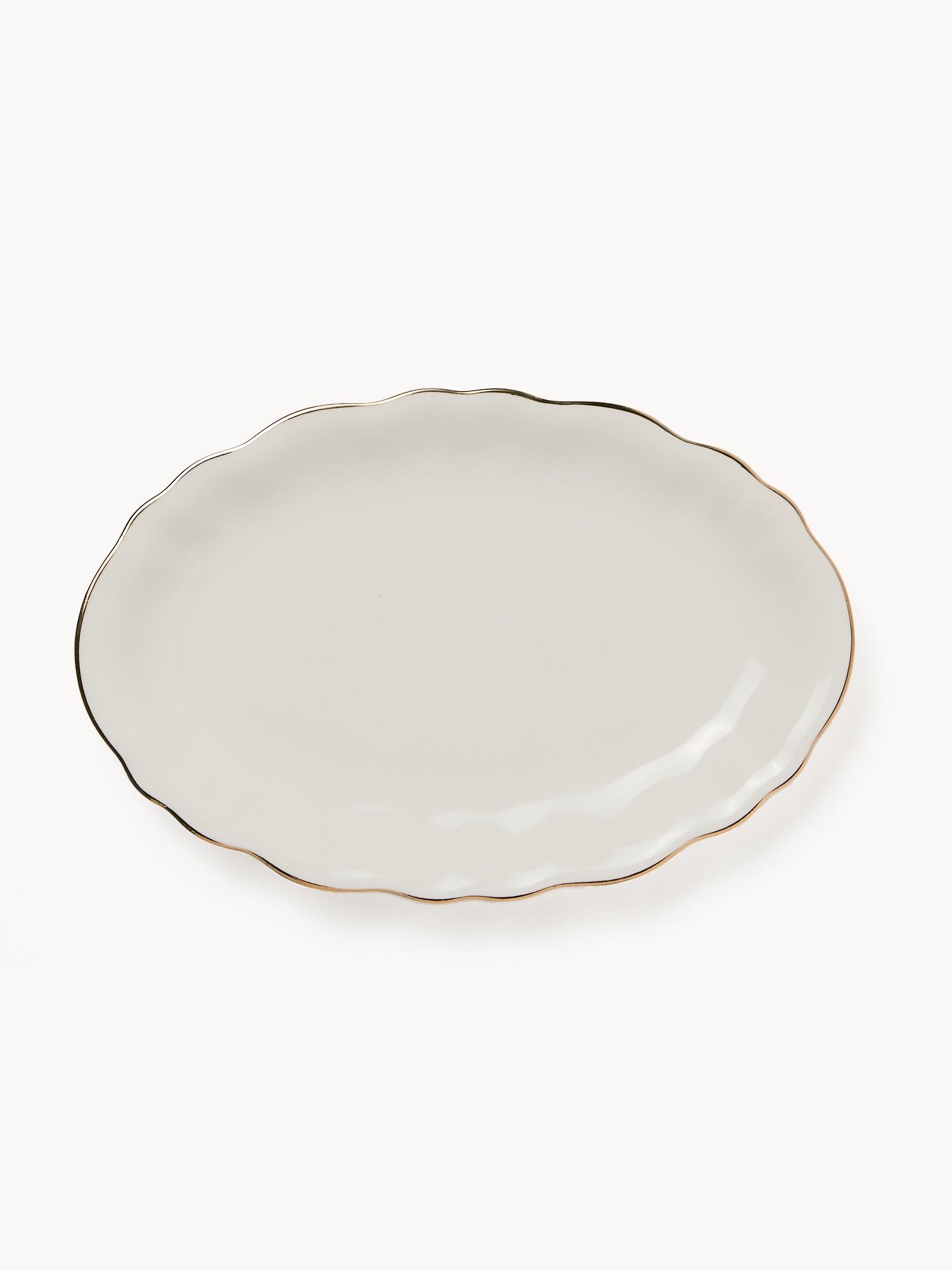 Porcelain serving platter with gold rim, White/Gold, large image number 0