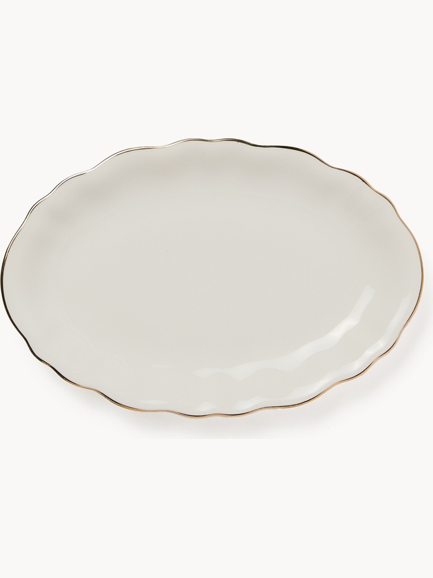 Porcelain serving platter with gold rim