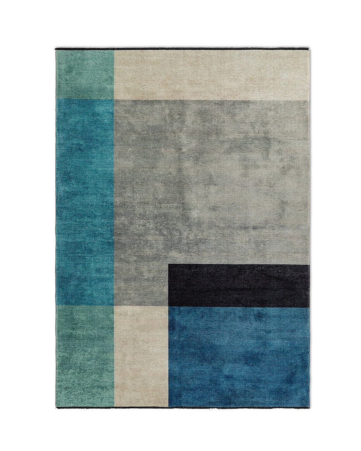 Cotton blend rug with geometric pattern, Blue, large image number 0