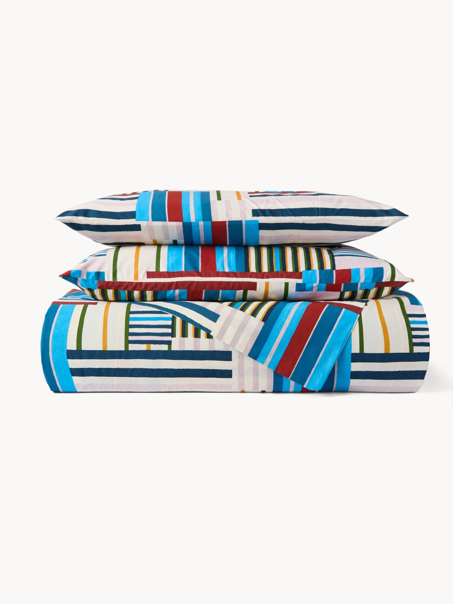 Lenzuolo liscio in cotone percalle fantasia a righe, Multicolor, large image number 3