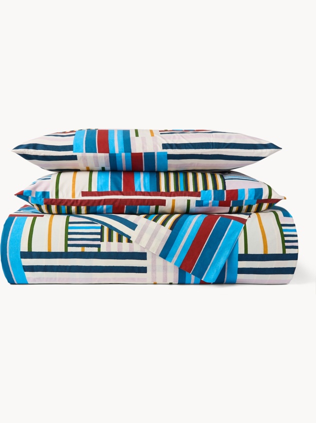 Striped cotton percale flat sheet