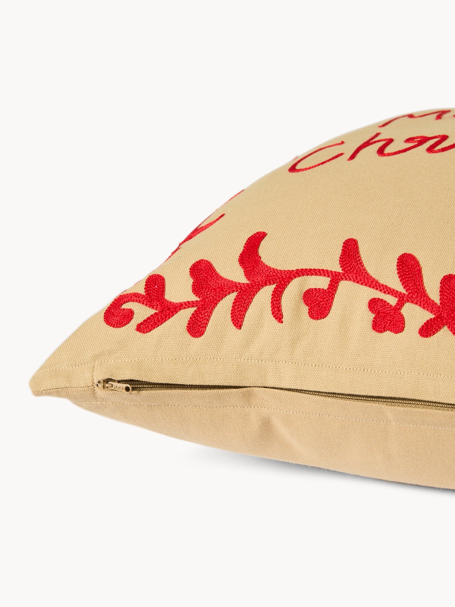 45x45 cm cotton cushion with chain embroidery, Red, large image number 2