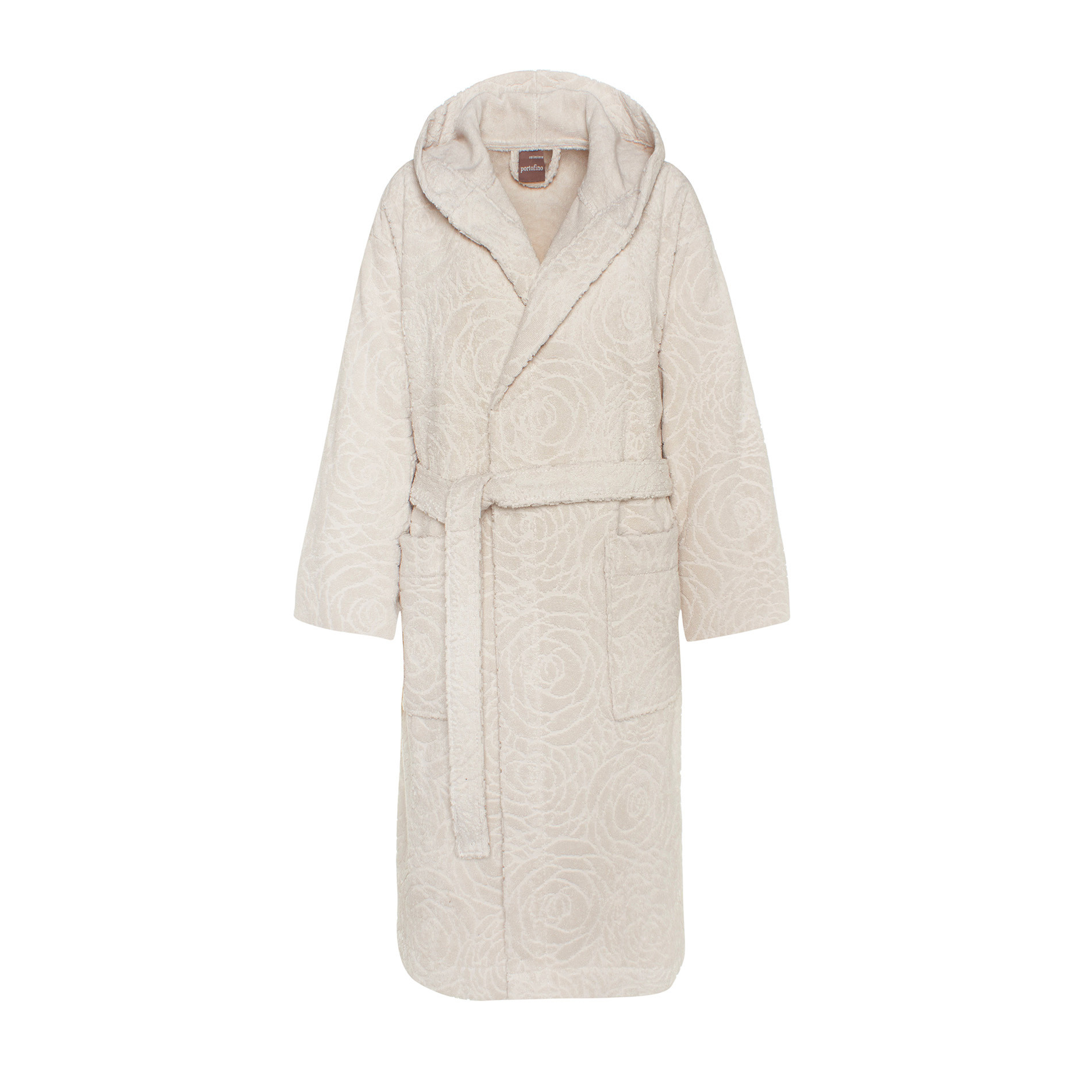 Portofino 100% cotton terry bathrobe with English roses, Beige, large image number 1