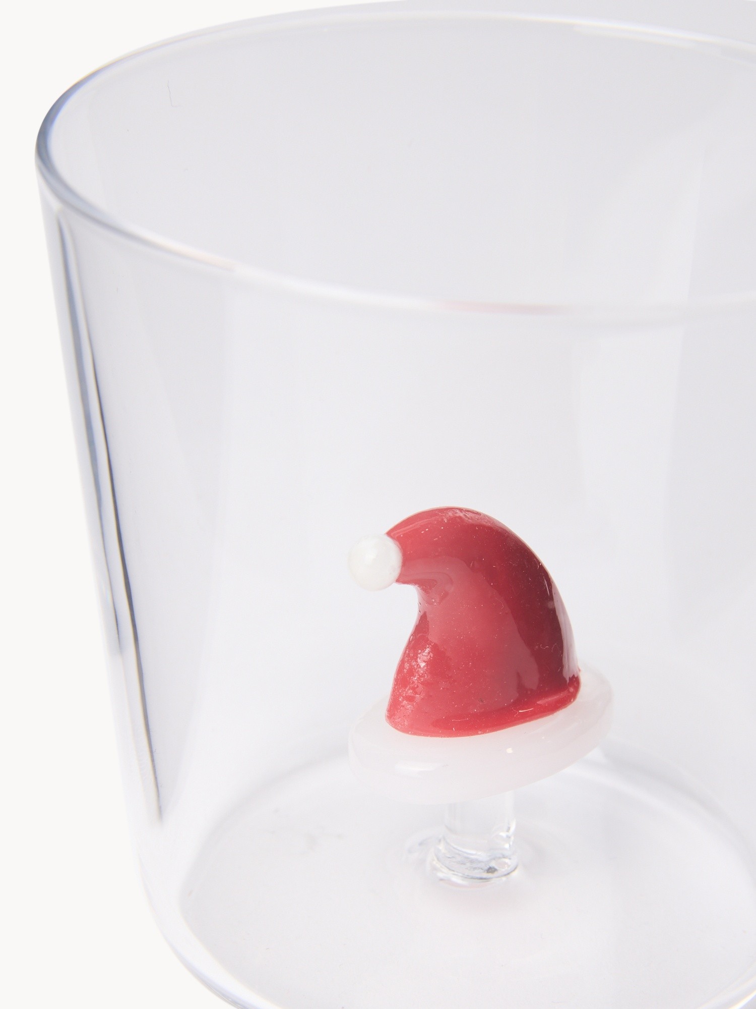 Bicchiere in vetro borosilicato dettaglio cappello Babbo Natale, Trasparente, large image number 1