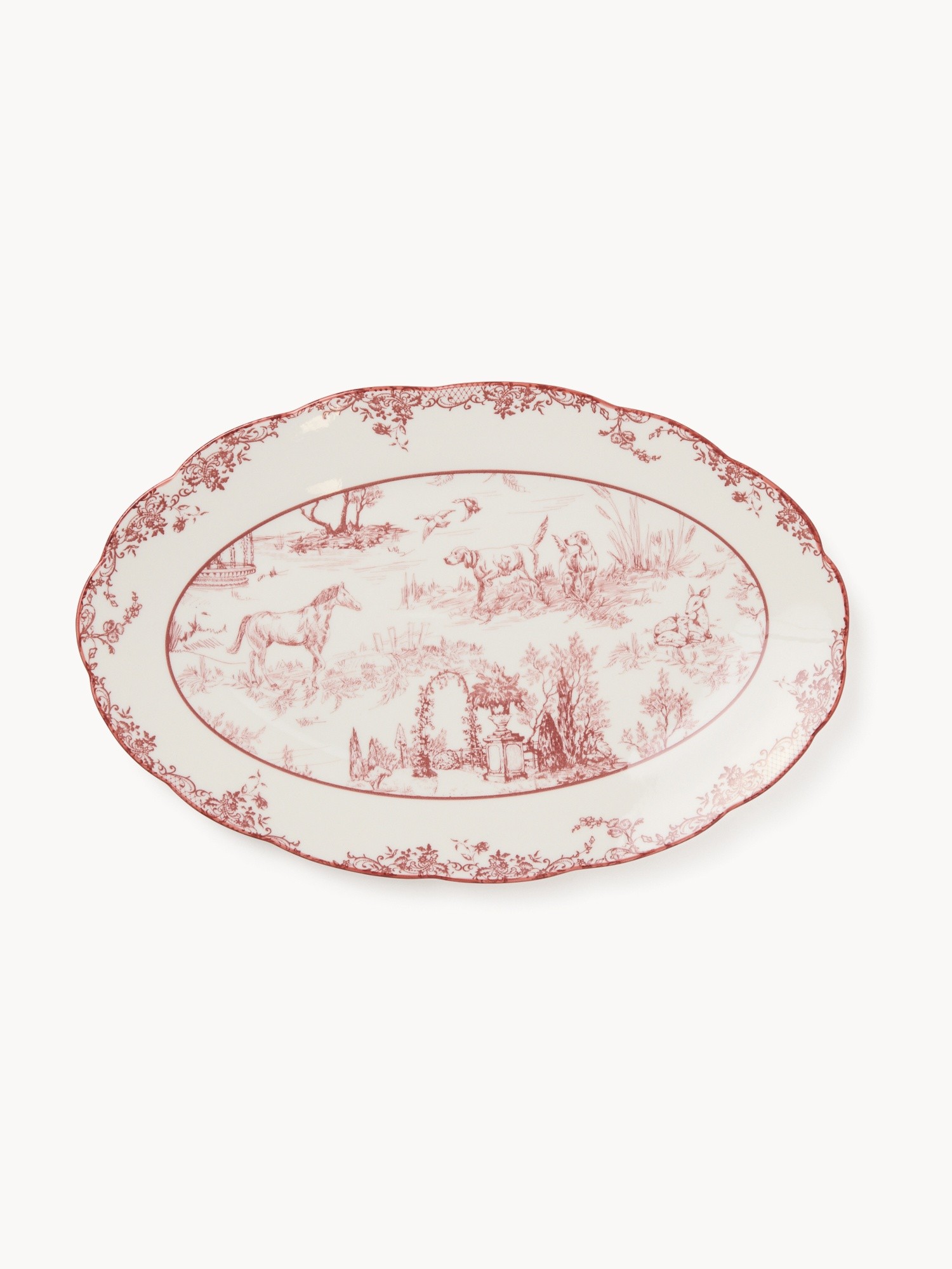 Porcelain serving platter Toile de Jouy pattern porcelain, Bianco/Rosso, large image number 0