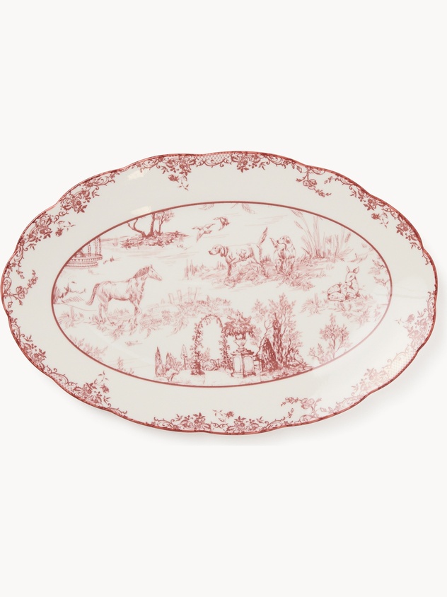 Porcelain serving platter Toile de Jouy pattern porcelain