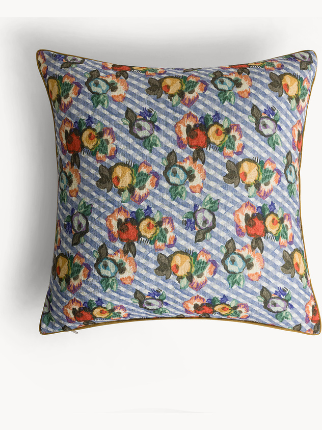 45x45 cm velvet cushion with contrasting print and piping