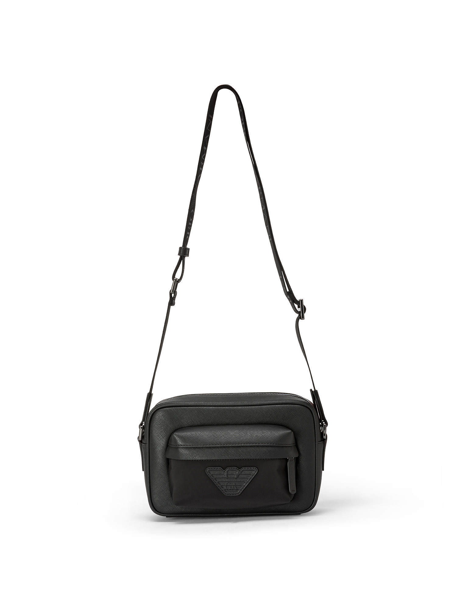 Emporio Armani - Leather shoulder bag with logo, Black, large image number 0