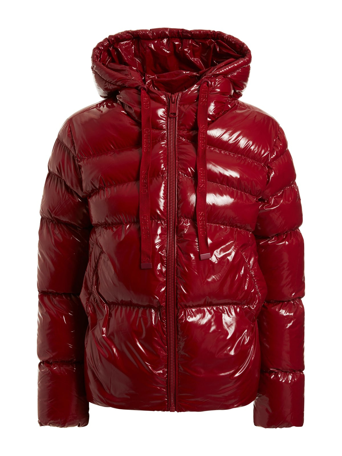 Shiny nylon down jacket with hood, Red, large image number 0