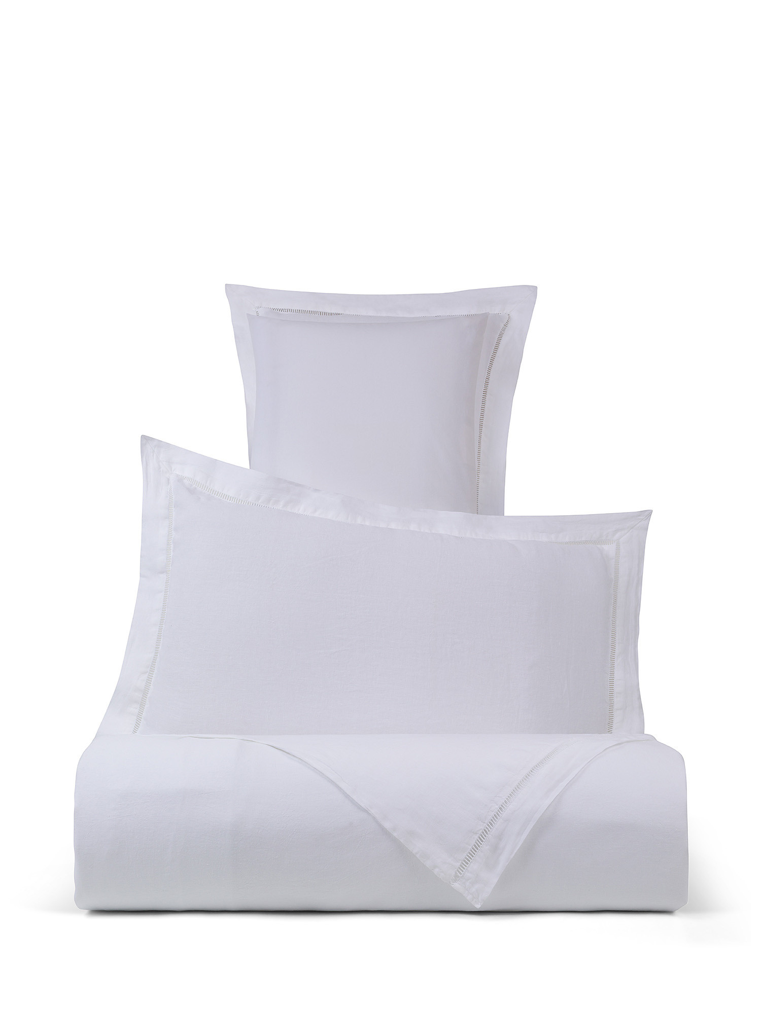 Portofino smooth pure linen sheet with a-jour hem, White, large image number 0