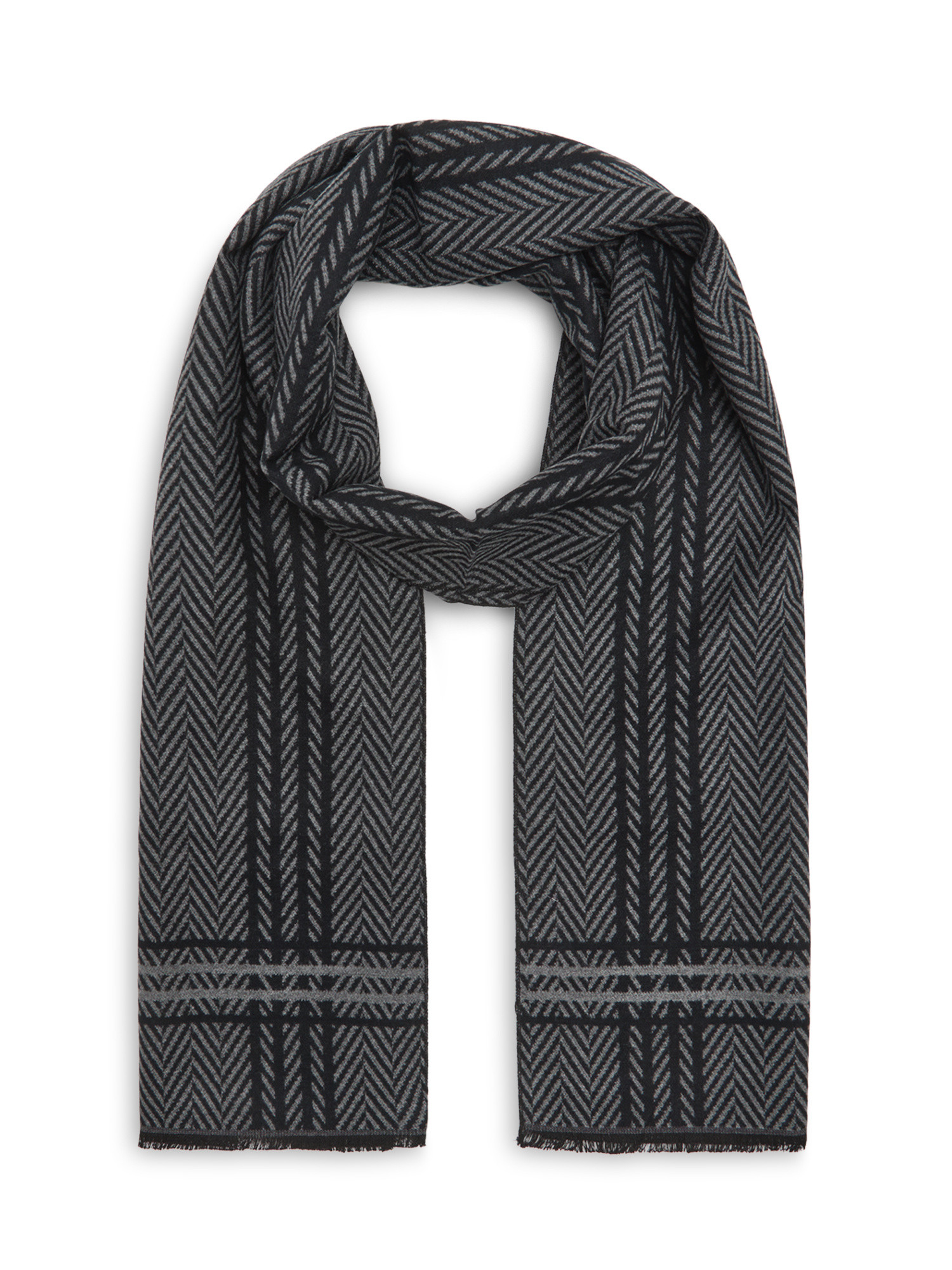 Luca D'Altieri - Herringbone viscose scarf, Black, large image number 0