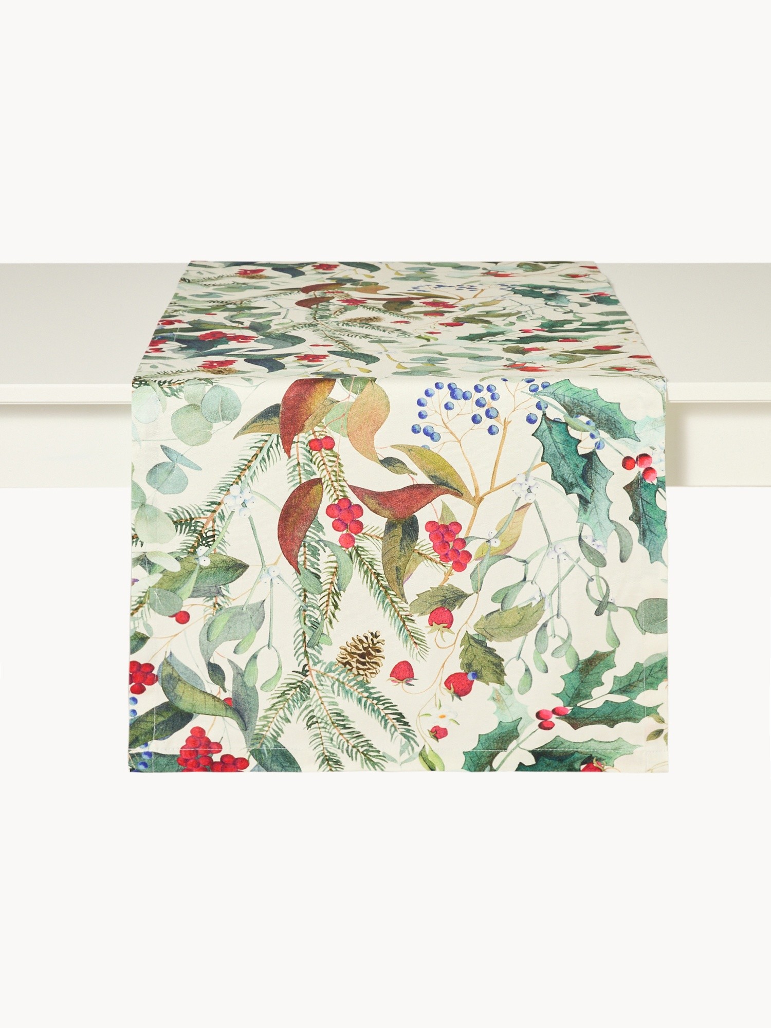 Cotton panama table runner with berry print, Multicolor, large image number 1