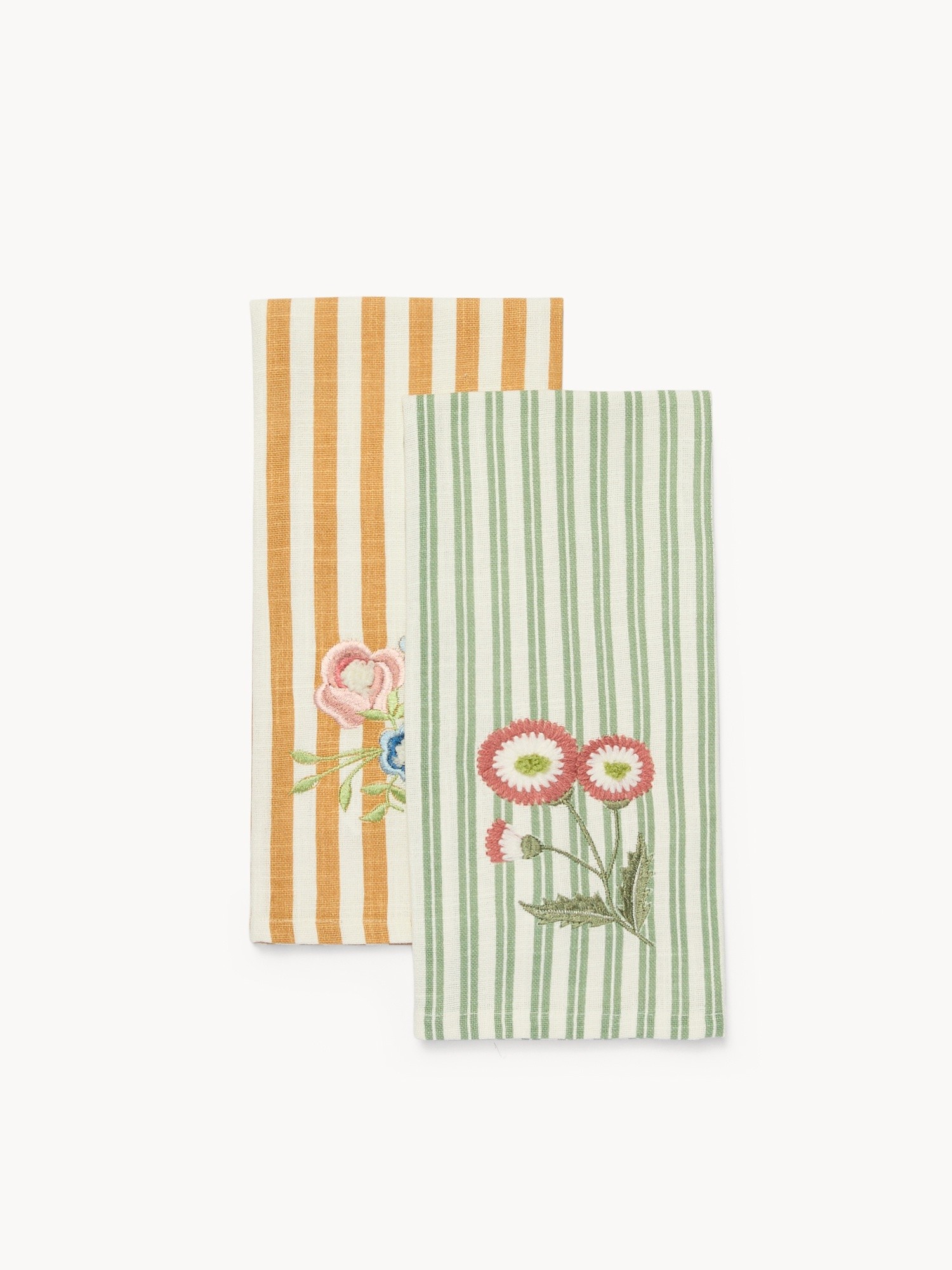 Strofinaccio in puro cotone tinto filo a righe con ricamo floreale - Prezzo di lancio, Multicolor, large image number 0