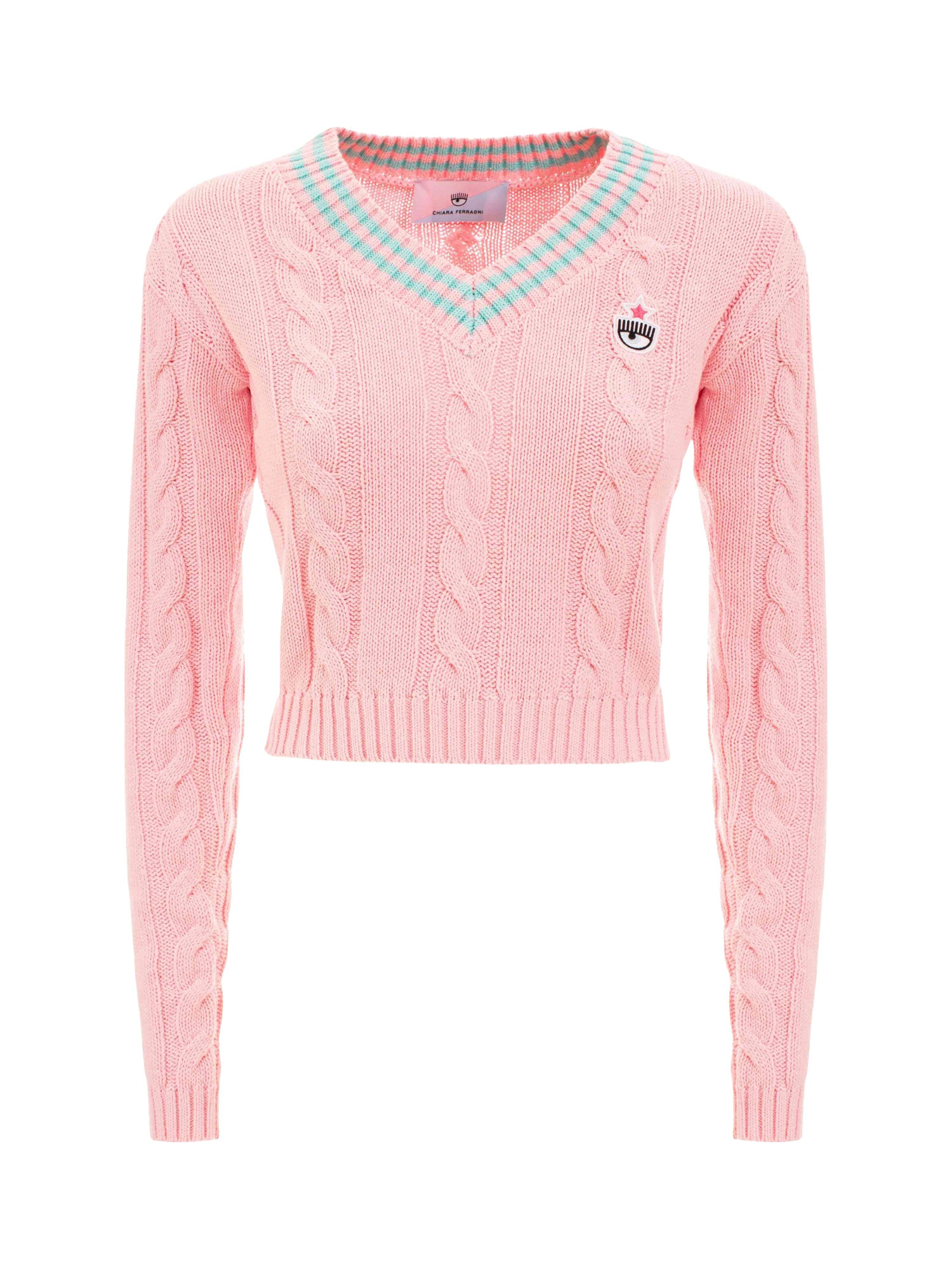 Chiara Ferragni - Cropped V-neck sweater, Pink, large image number 0