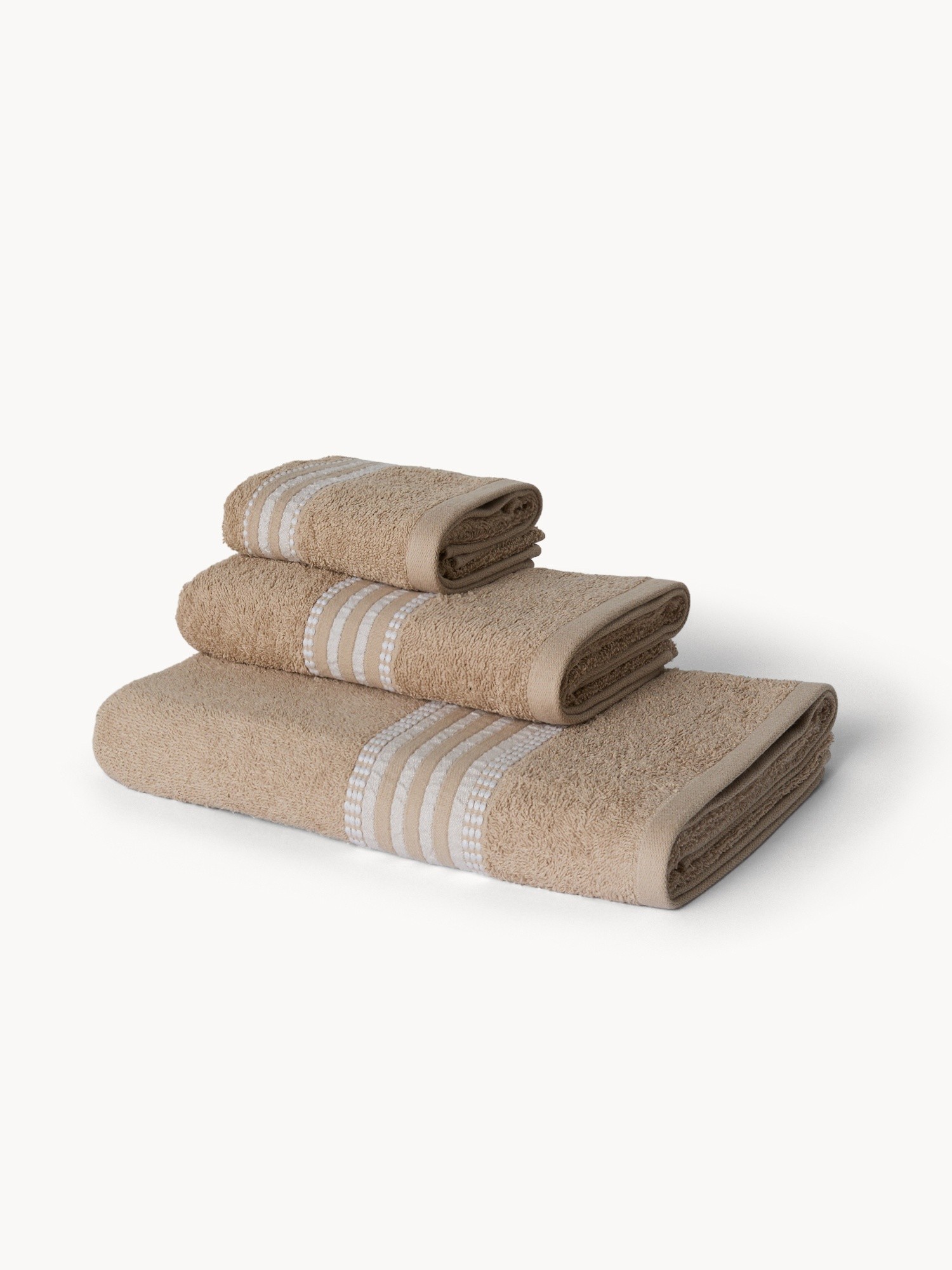 Set of 3 Pure Cotton Towels - Discounted Price, Beige, large image number 0