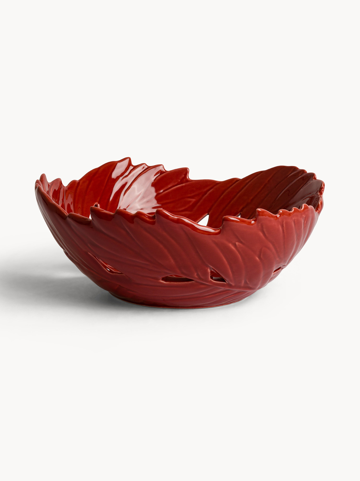 Embossed leaf-shaped stoneware cup, Dark Orange, large image number 0