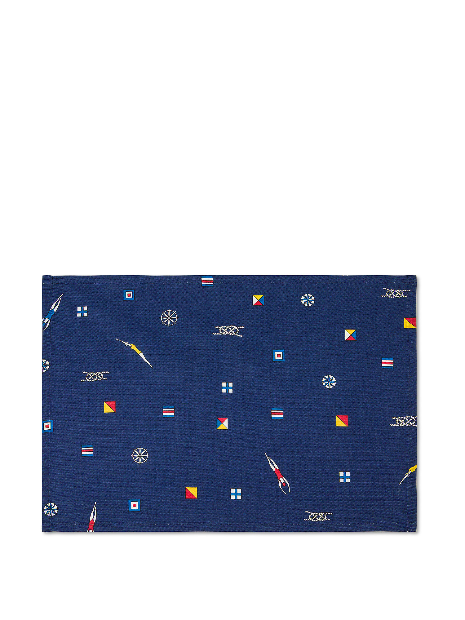 Tovaglietta puro cotone stampa bandiere nautiche, Blu, large