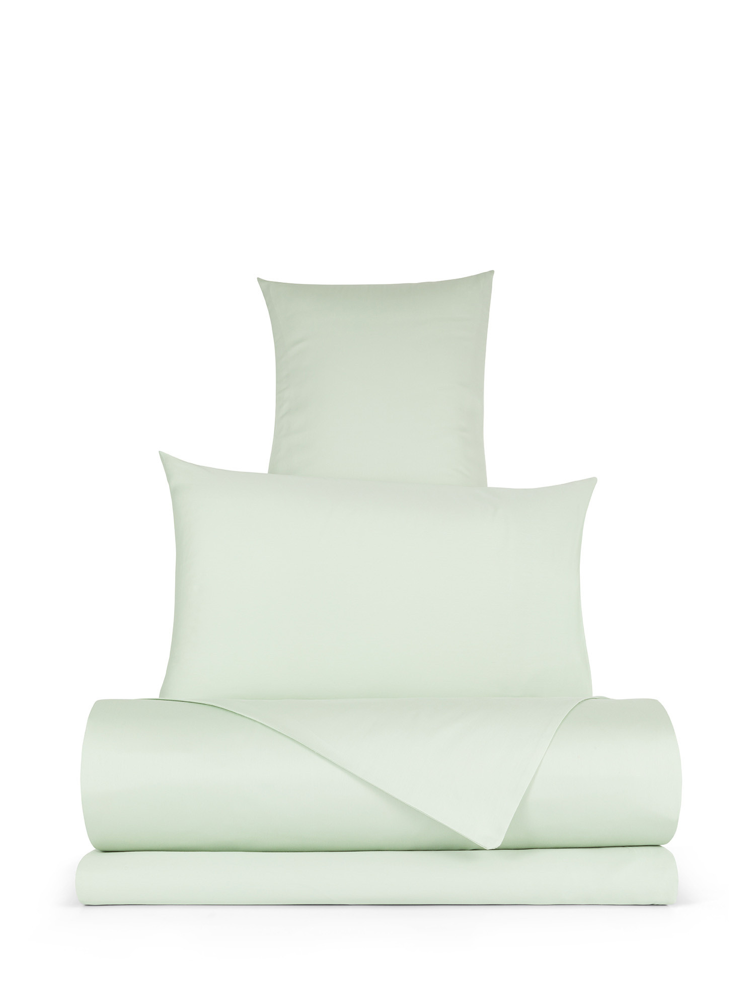 Solid color cotton satin duvet cover set, Green, large image number 0