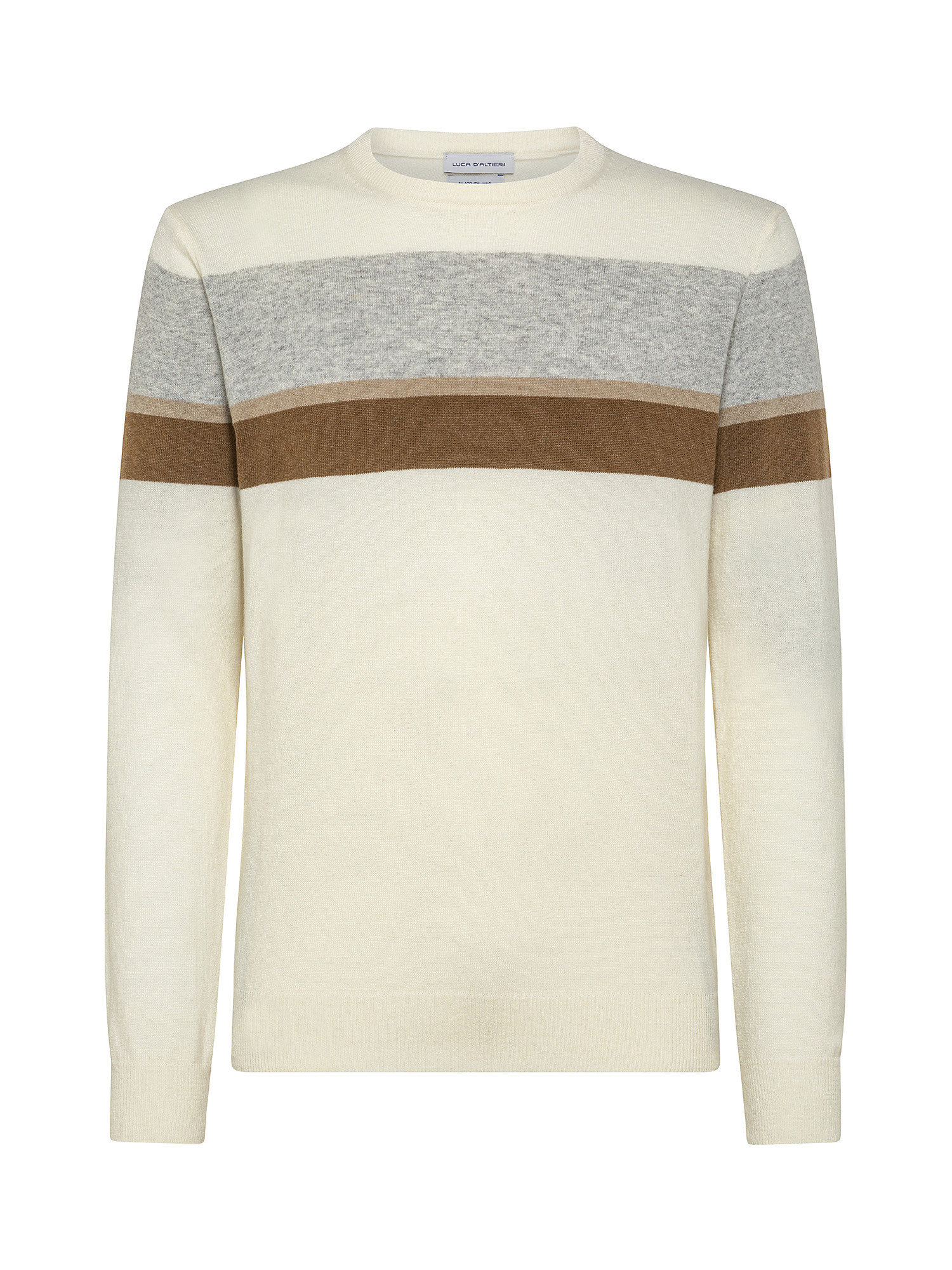 Three-color striped crewneck sweater in Blend cashmere, White Cream, large image number 0