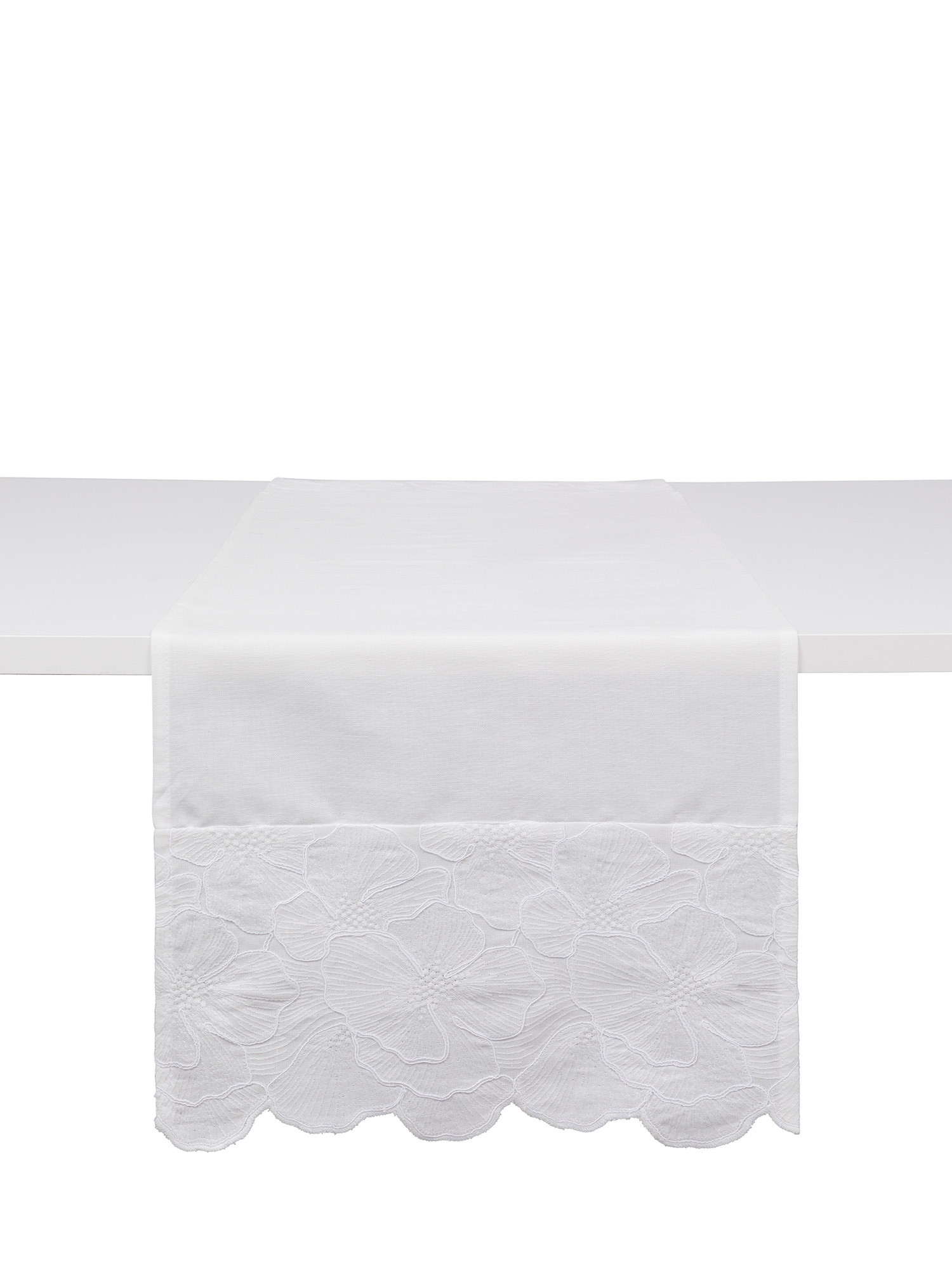Linen and cotton runner with applied edge, White, large image number 0