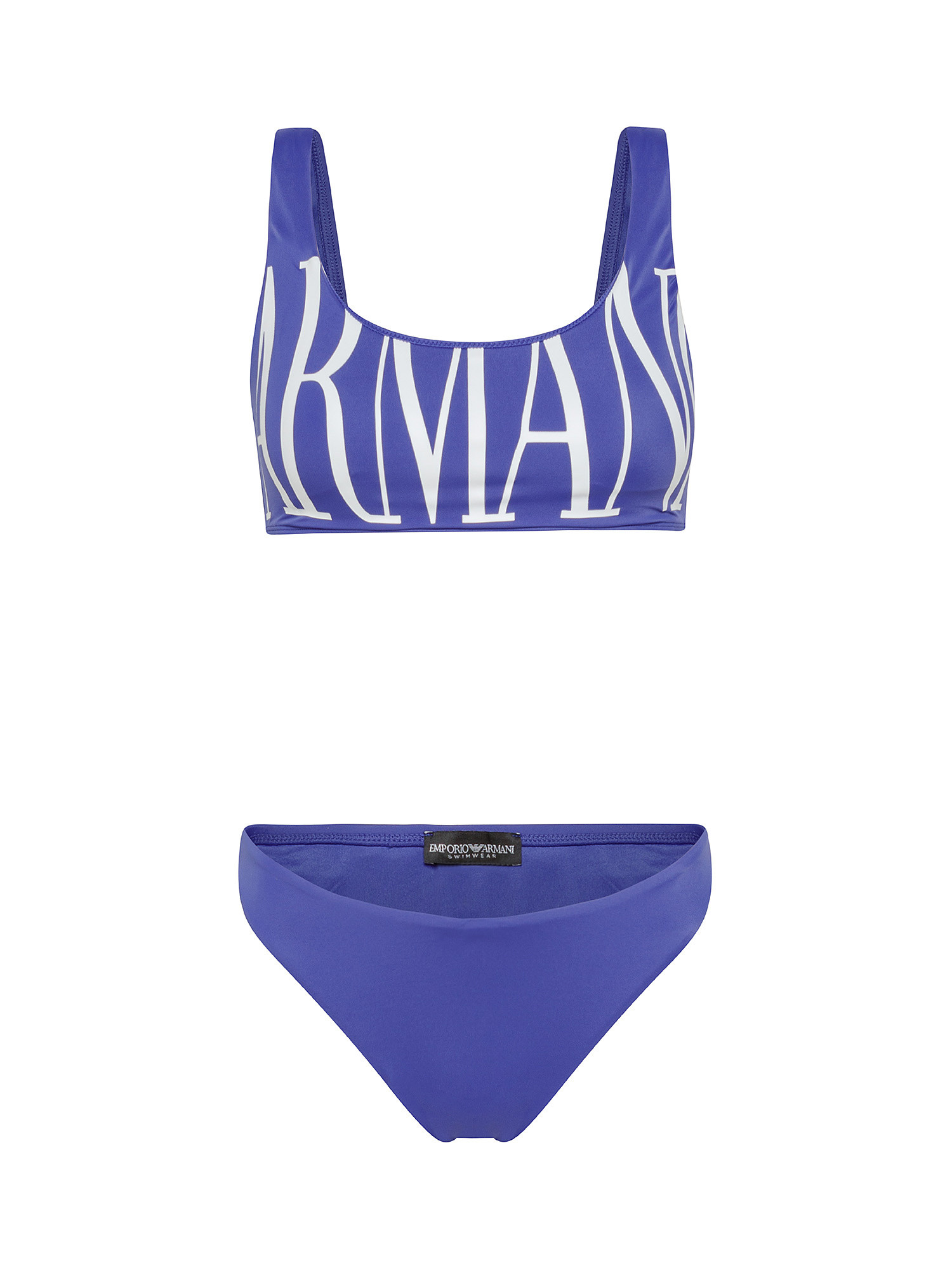 Bikini con top stampa logo, Blu royal, large image number 0