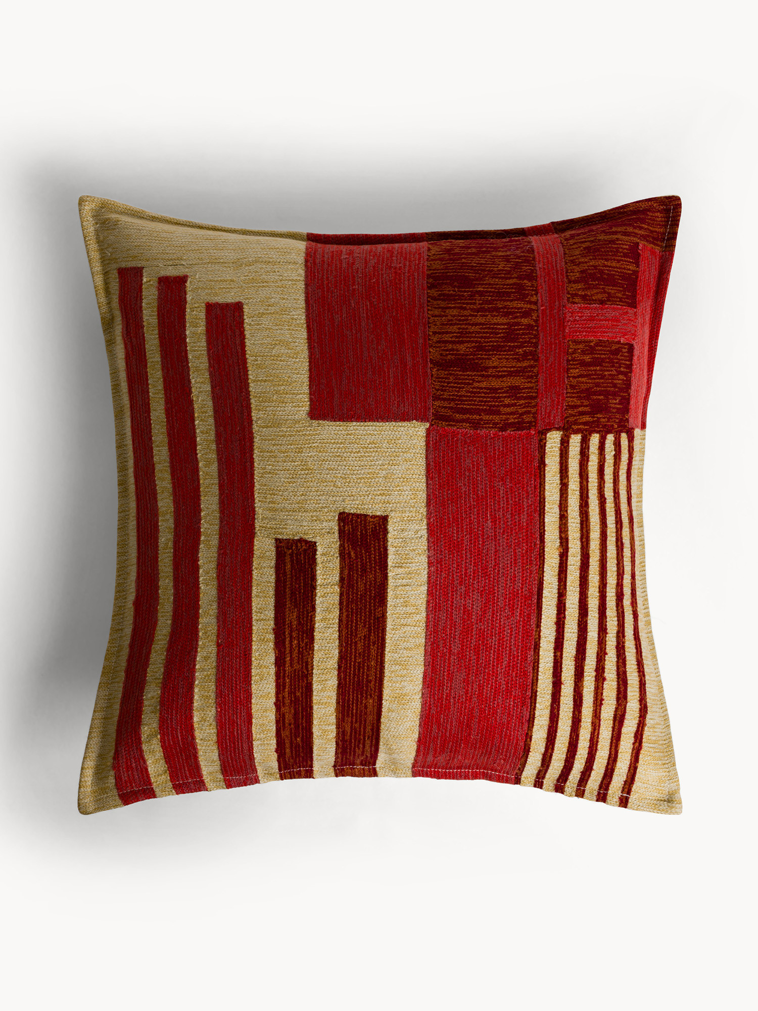 45x45 cm cotton cushion with geometric embroidery, Red, large image number 0