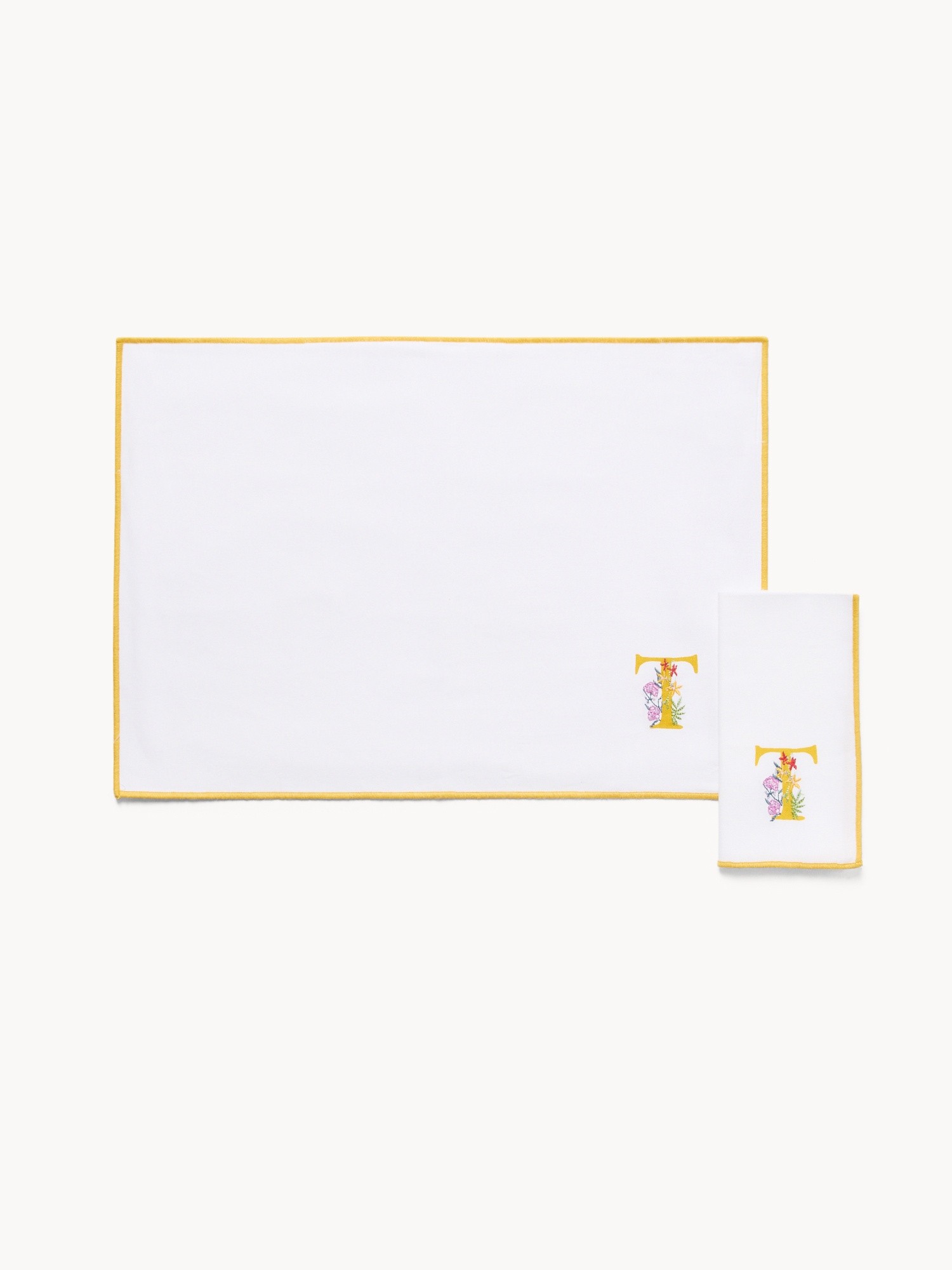 Pure cotton napkin and placemat set with initial T, White 1, large image number 0