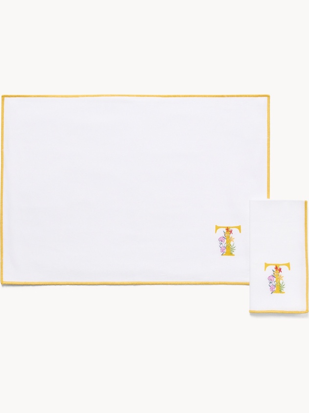 Pure cotton napkin and placemat set with initial T