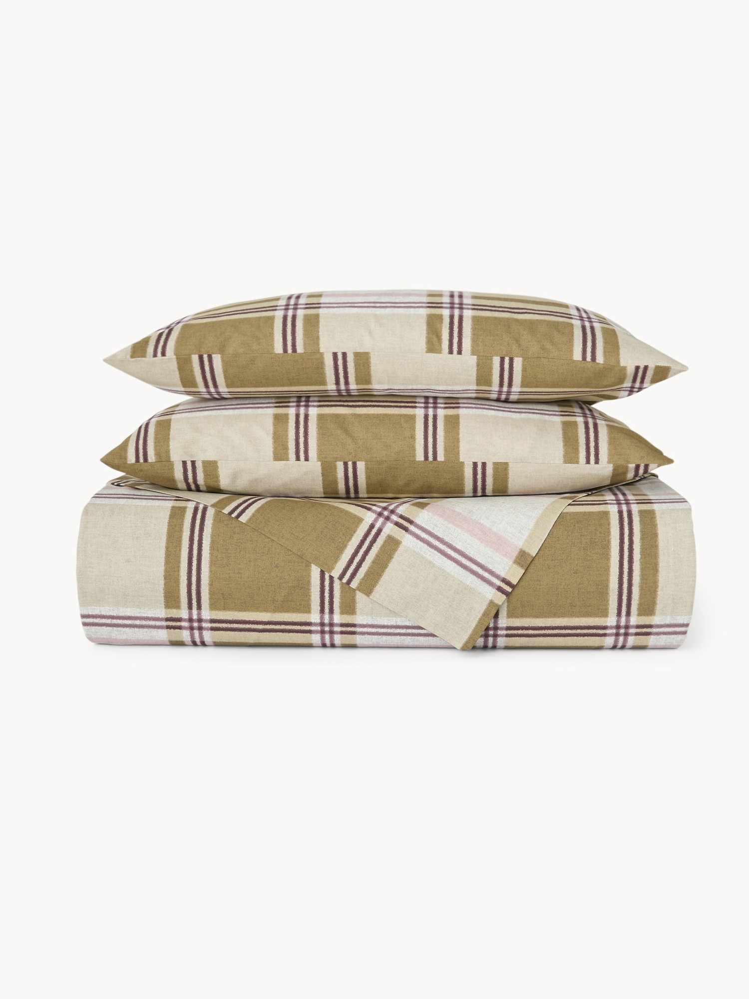 Cotton percale duvet cover set with a check pattern - Discounted Price, Green, large image number 0
