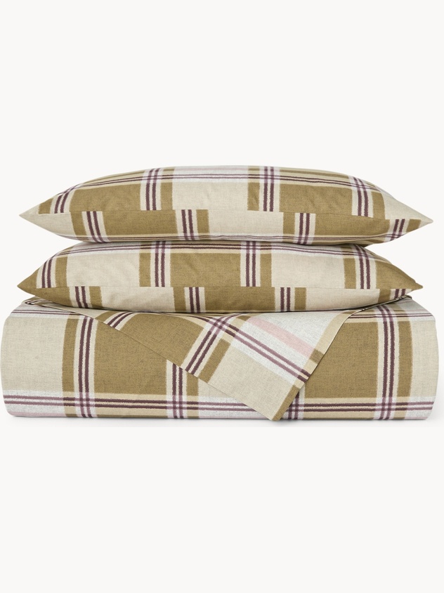Cotton percale duvet cover set with a check pattern - Discounted Price