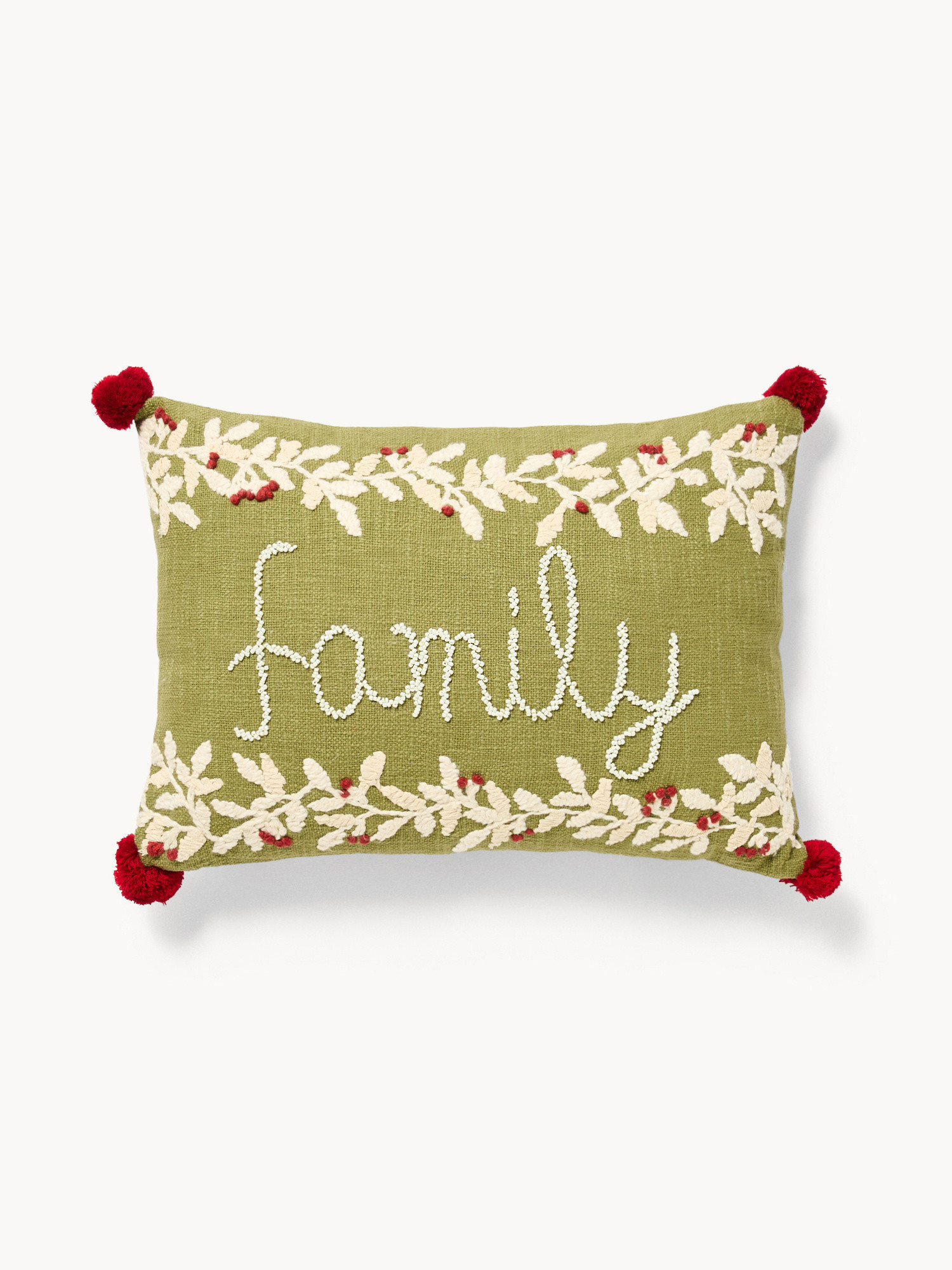 Cuscino 35x50 ricamo family con pompon, Verde, large image number 0