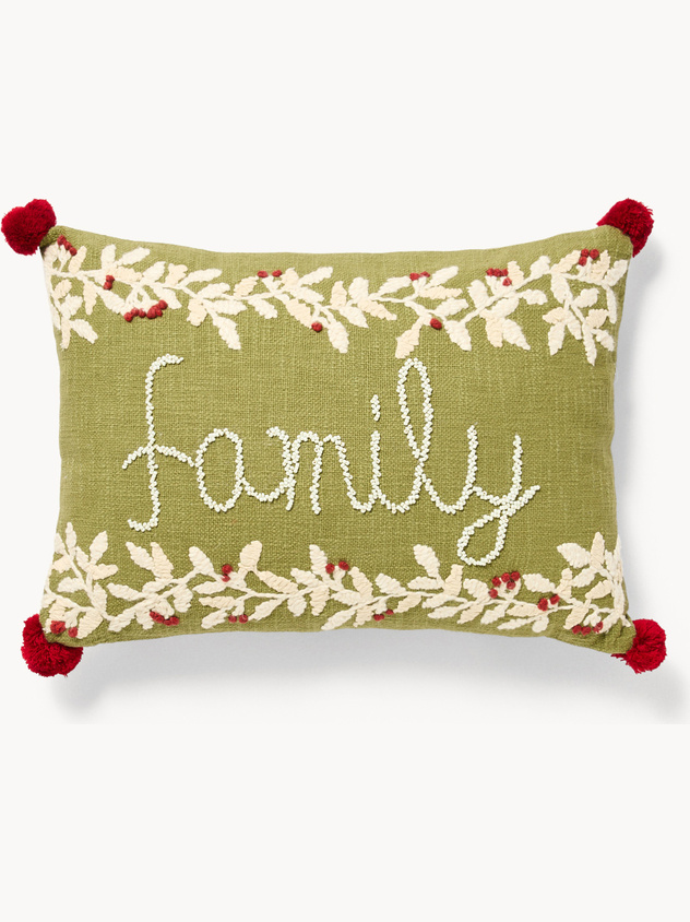 Cuscino 35x50 ricamo family con pompon