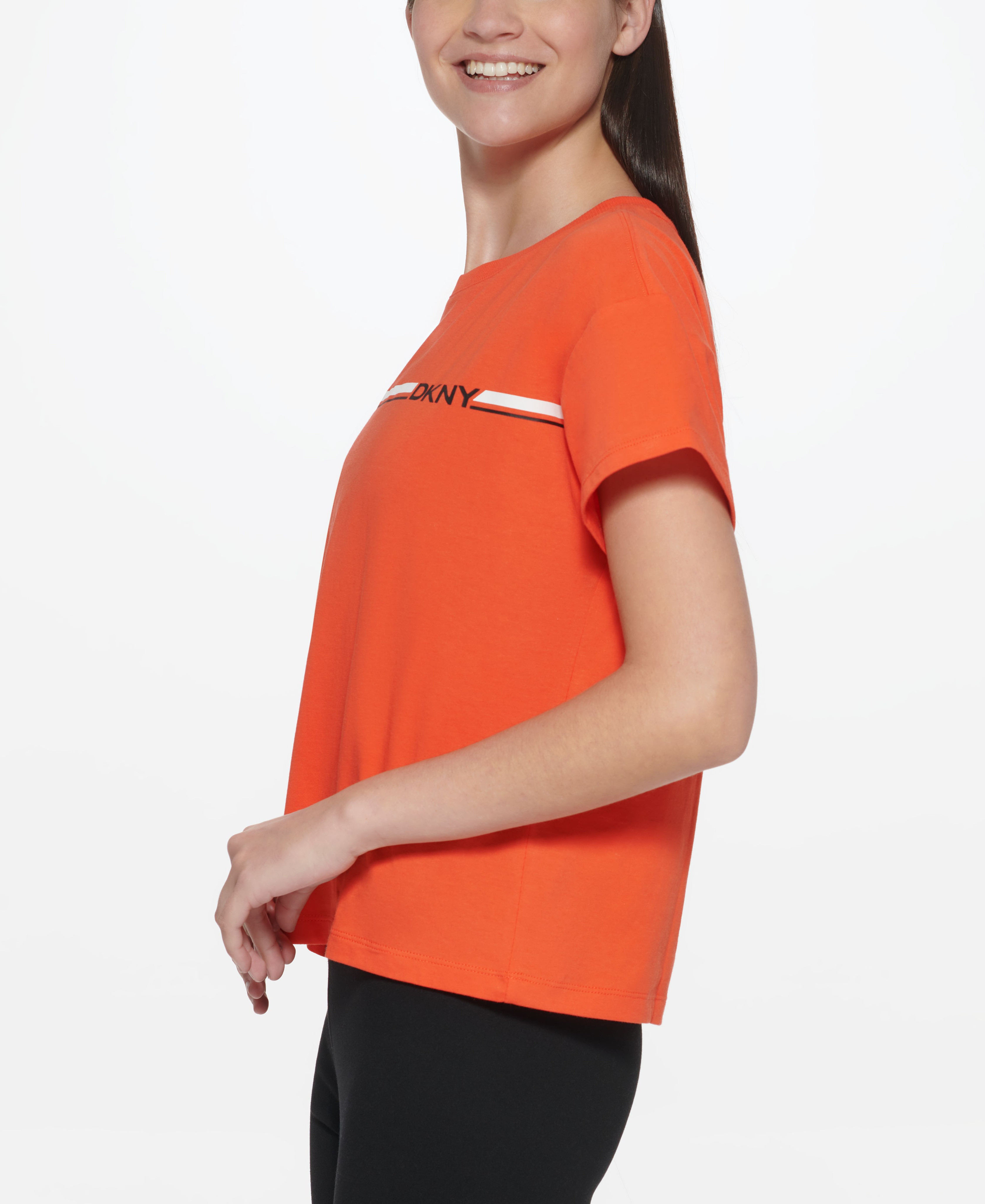T-shirt boxy e corta "cropped" con logo striped, Arancione, large image number 3