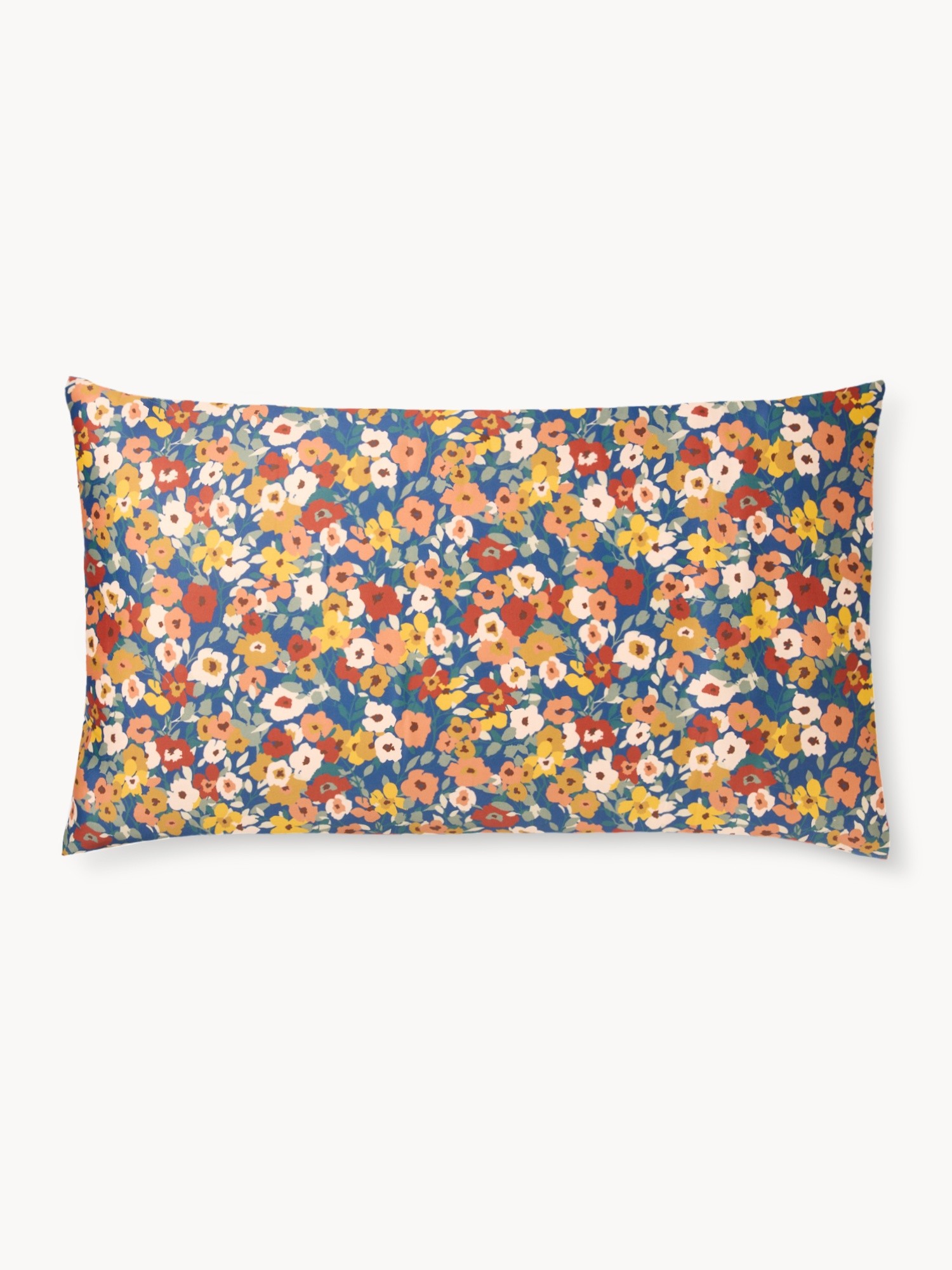 Floral-patterned cotton sateen pillowcase, Blue, large image number 2