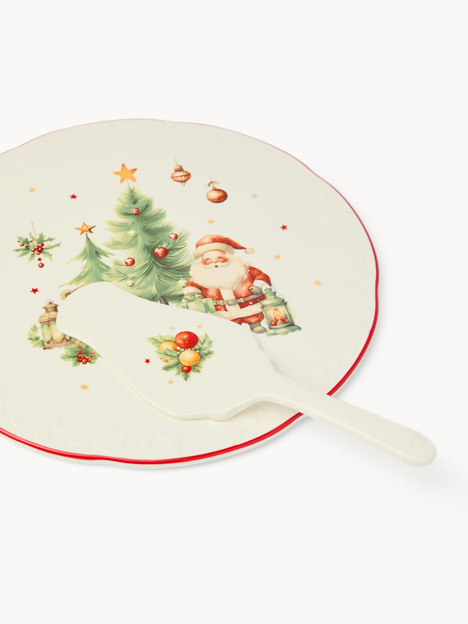 Piatto da portata con paletta in porcellana Natale vintage, Bianco, large image number 1
